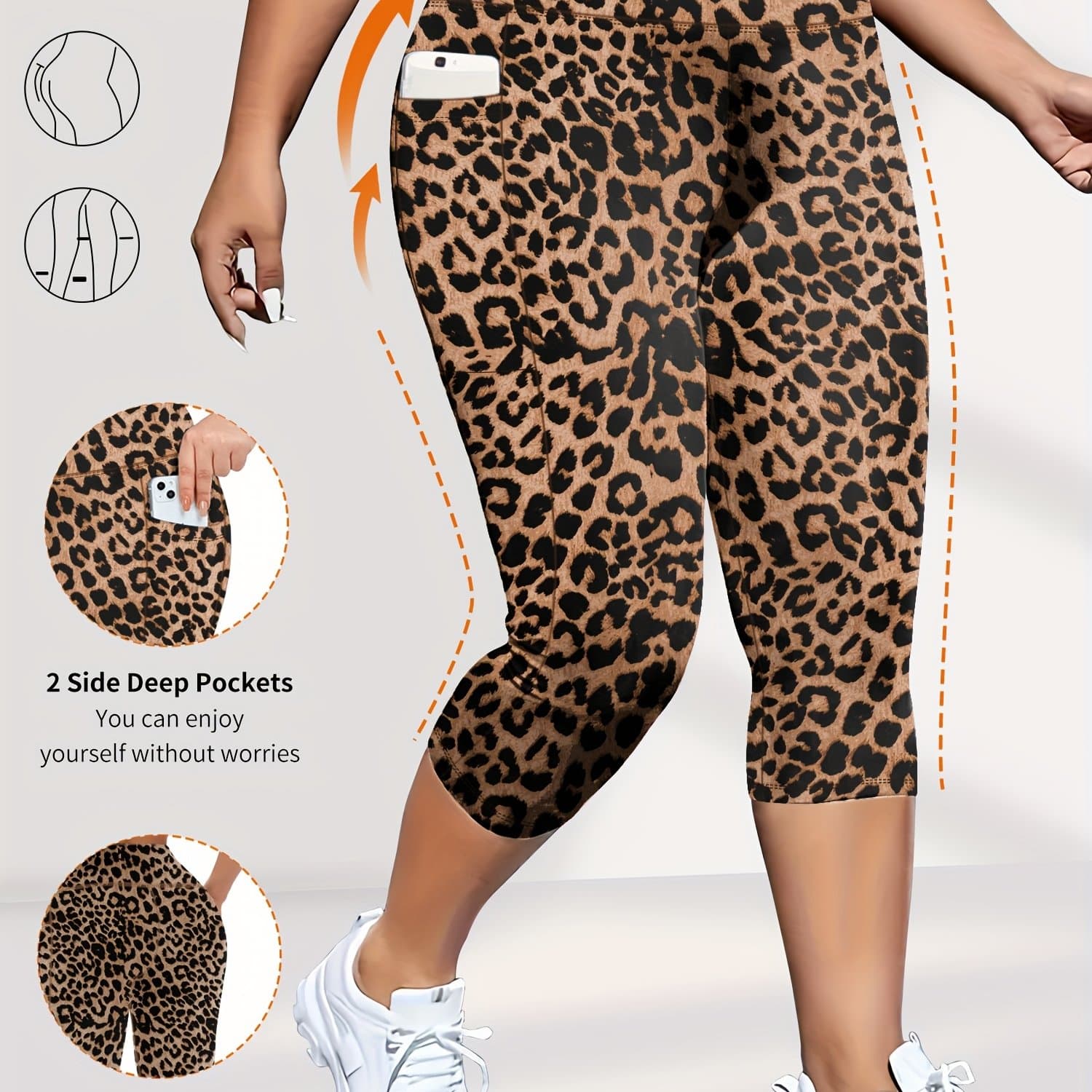 TEMU Plus Size High Waisted Capri Leggings With Pockets For Women - Soft Slim Yoga Pants For Running Cycling Workout Tummy Control Leggings-elegant And Comfortable, New Style For Summer