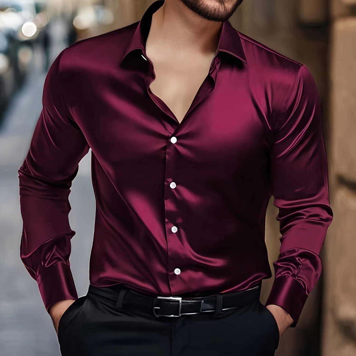TEMU [ Water Obm] Men's Business Casual Long Sleeve Solid Shirt, Easy Minimalist Daily Wear