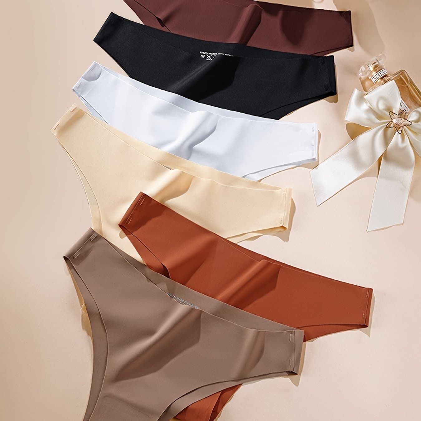 TEMU 6-pack Seamless Women' Underwear, Breathable Crotch Ice Fiber Fabric, Sexy Bikini Briefs, Solid Color, Knit Fabric, Polyamide 85%, Elastane 15%, Drop Waist, 160gsm - European &
