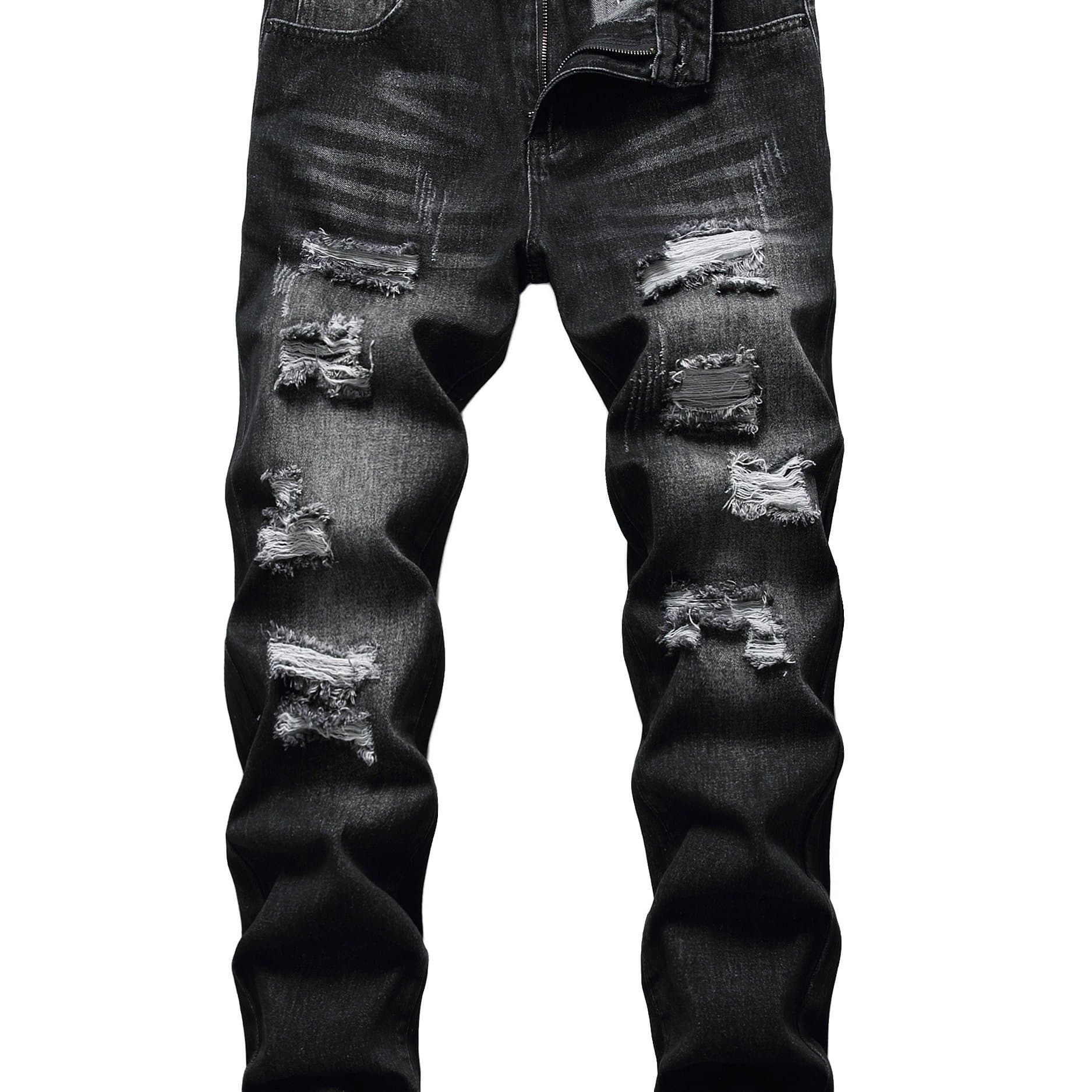 TEMU Men's Black Distressed Denim Pants