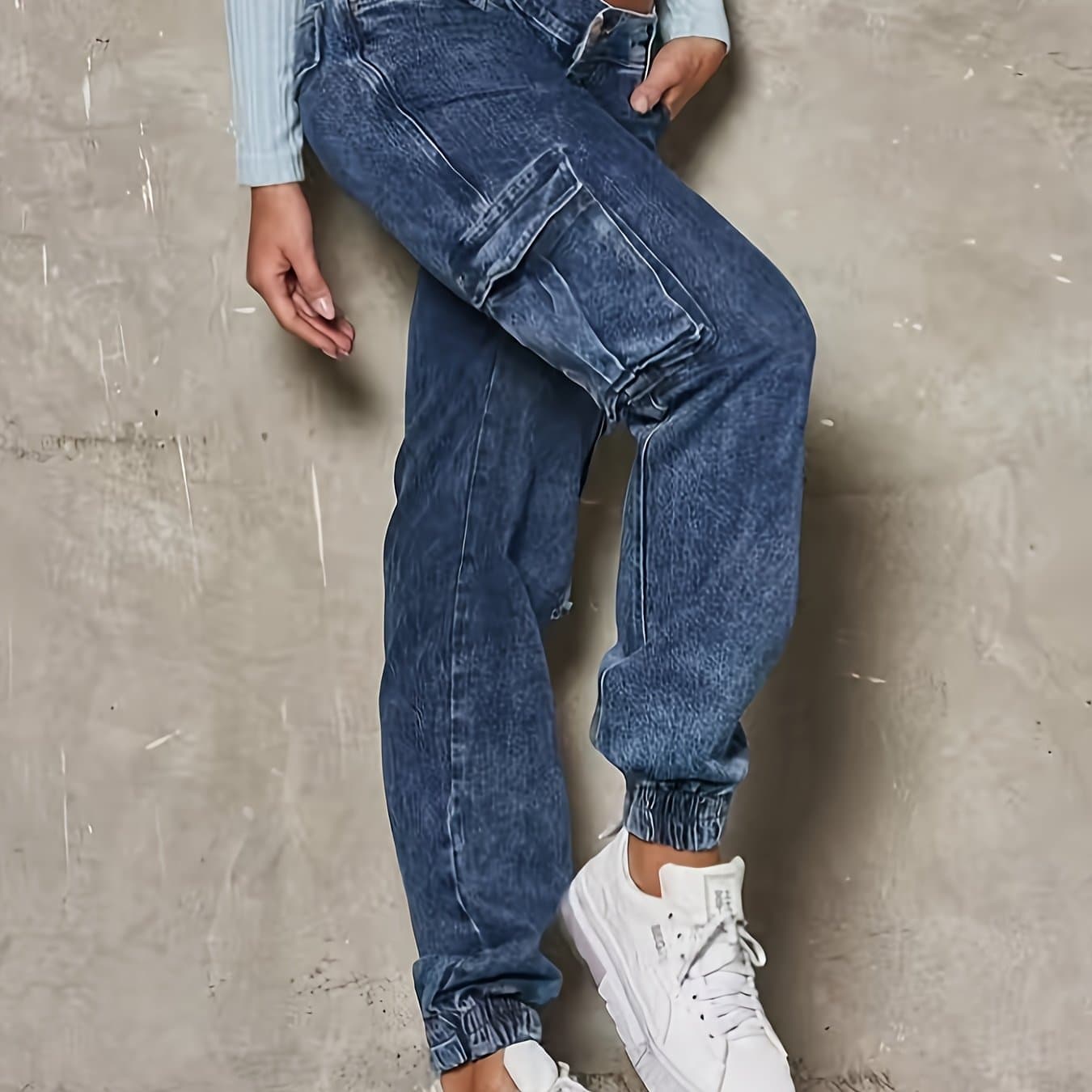 TEMU Women's Fashion Jeans For Fall And Winter, Stretchy Retro Style, Work Trousers, Multi-pocket Casual Jeans For