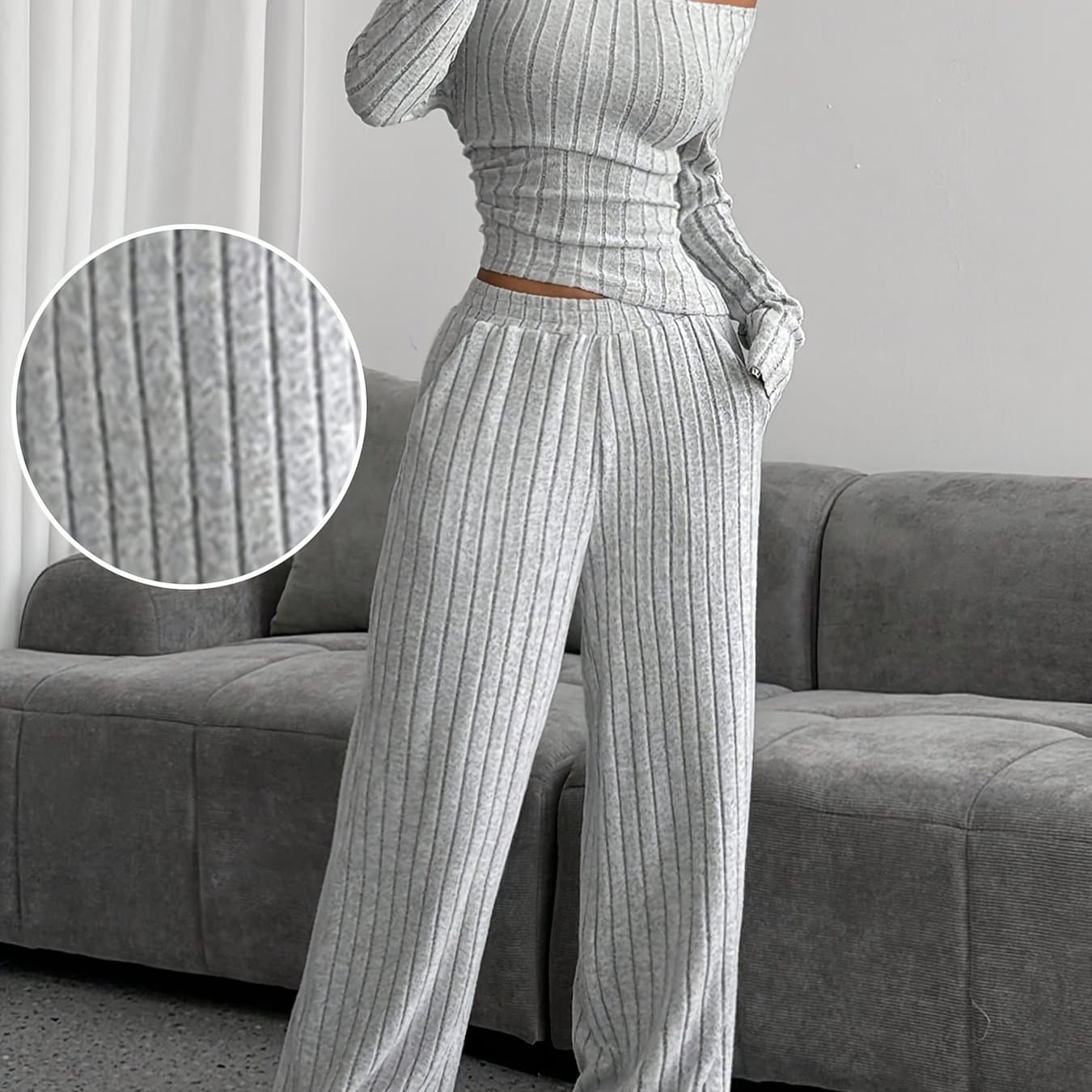 TEMU Slim--shoulder Off-the-shoulder Collar Set Dark Gray