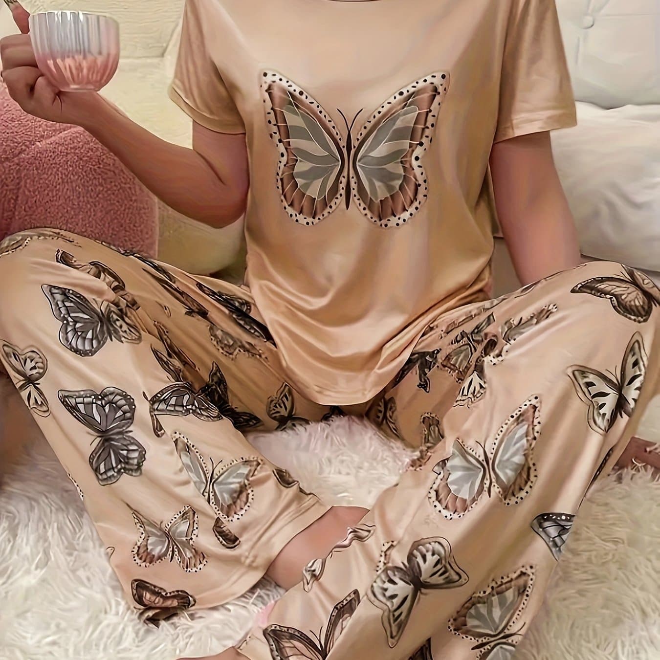 TEMU 2pcs Women's Pajama Set With Long Pants And Print Top