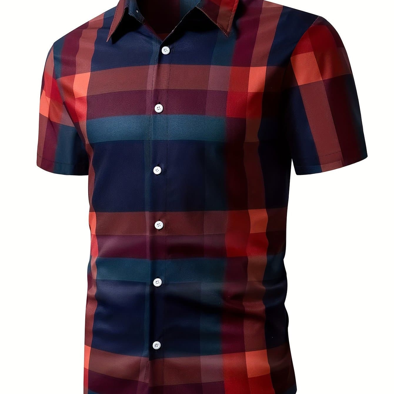 TEMU Men's Casual Short-sleeve Shirt - Breathable Polyester, Button-up Collar, Summer Fashion, Men's, Print, Short Sleeve, Shirt, Summer