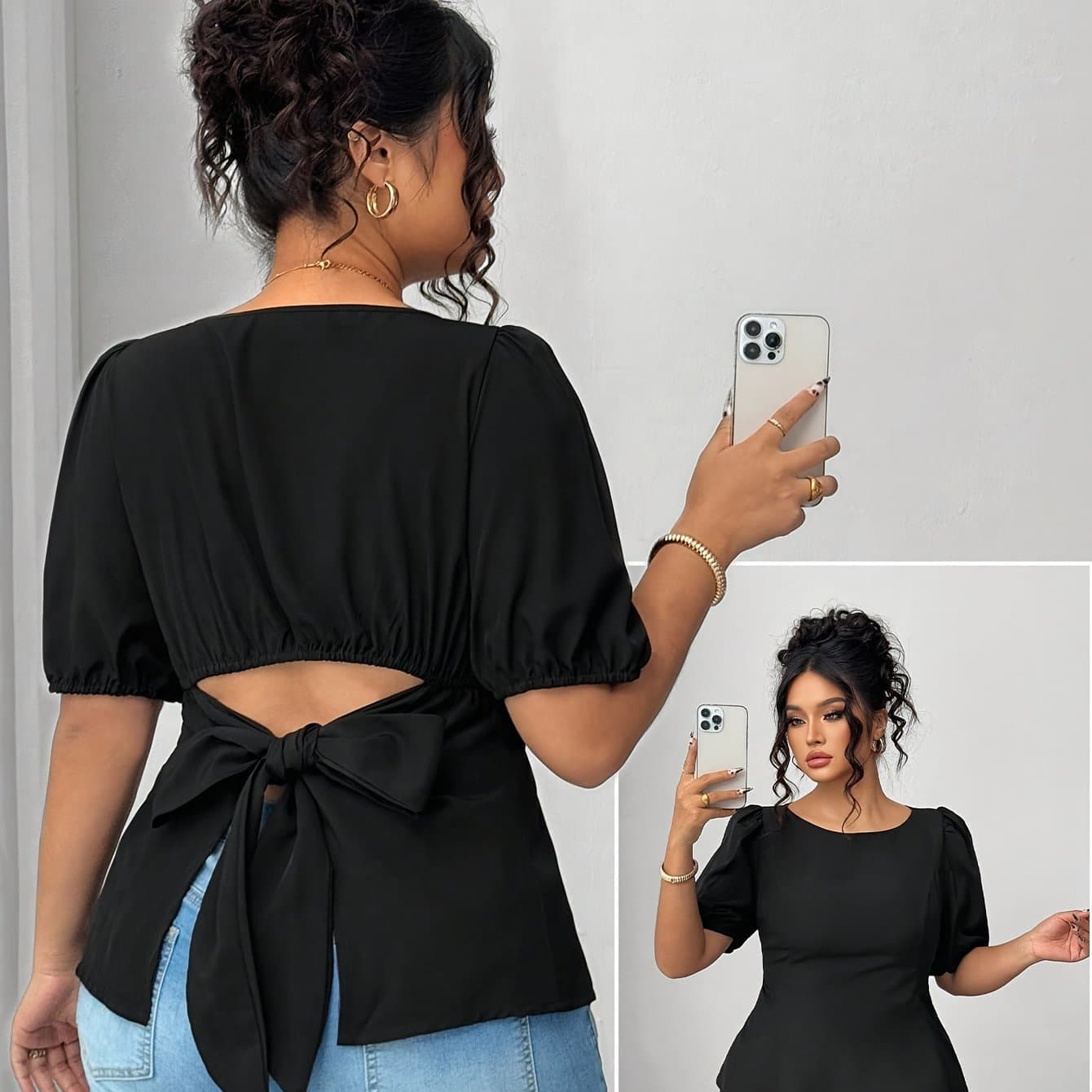 TEMU Plus Size - Plus Size - Plus Size Women's Shirt Women's Top Summer Back Tie 's Blouse