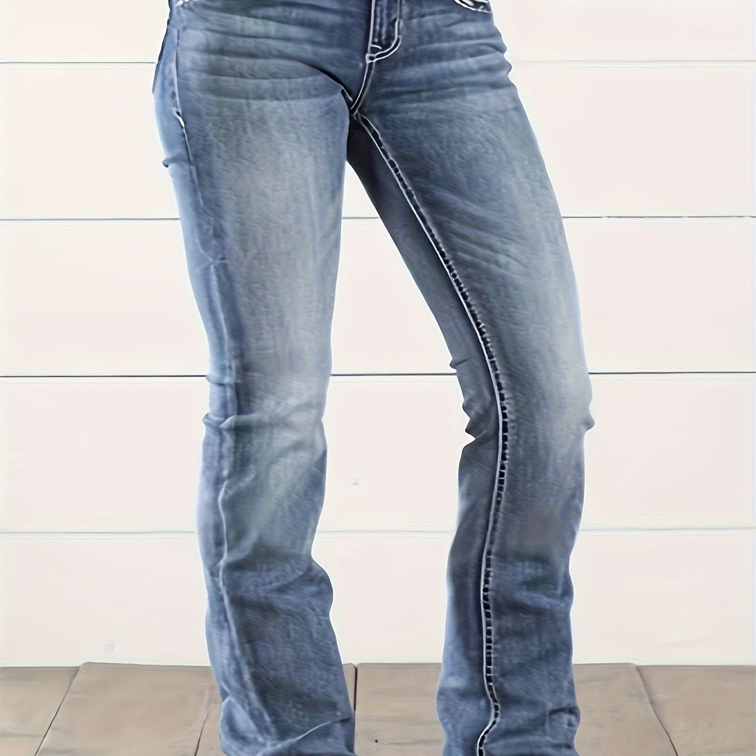 TEMU 2025 Women's Slim Fit Stretch Jeans Washed Blue Jeans