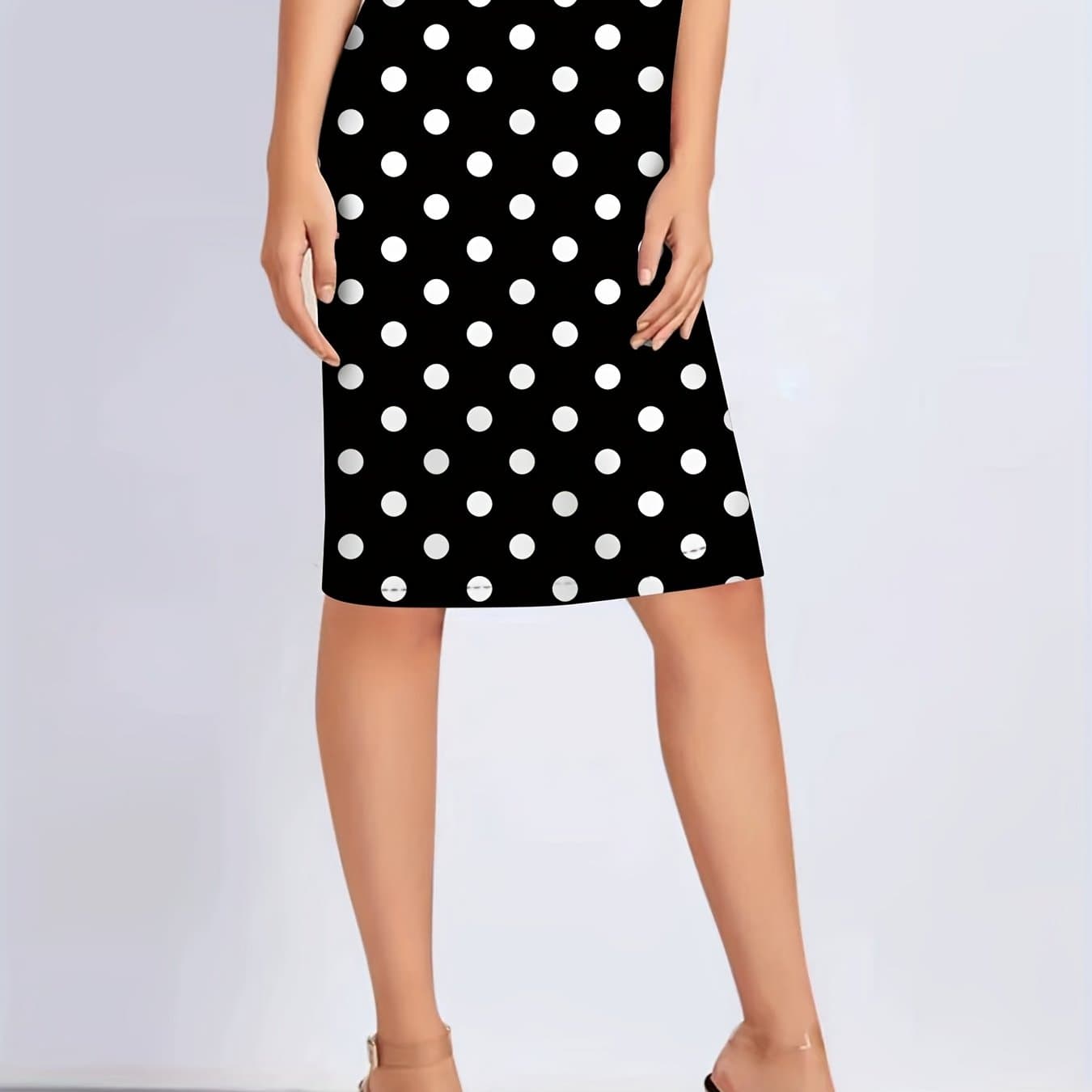 TEMU Fashionable And Versatile Women's Skirt Polka Dot Print Fashionable Skirt Black Background White Polka Dot Print Classic Polka Dot Tight Skirt