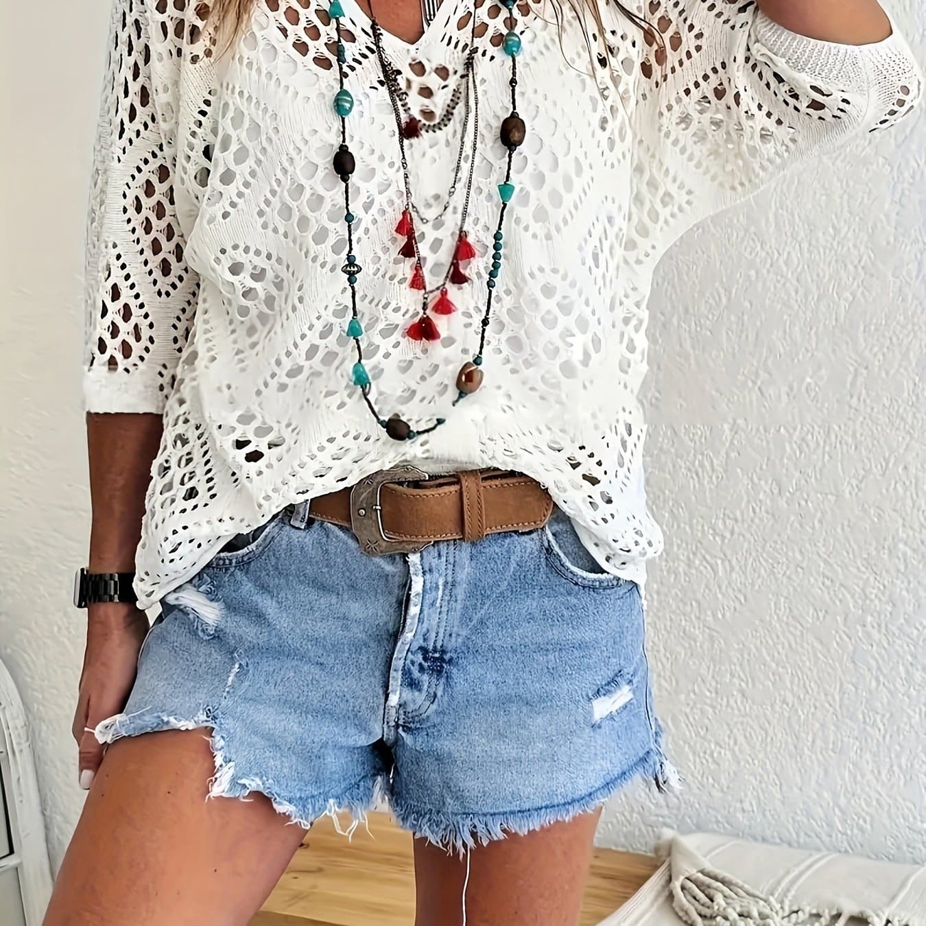 TEMU European And Casual Oversized Women's Fashion Hollow-out Versatile Loose-fit Cardigan