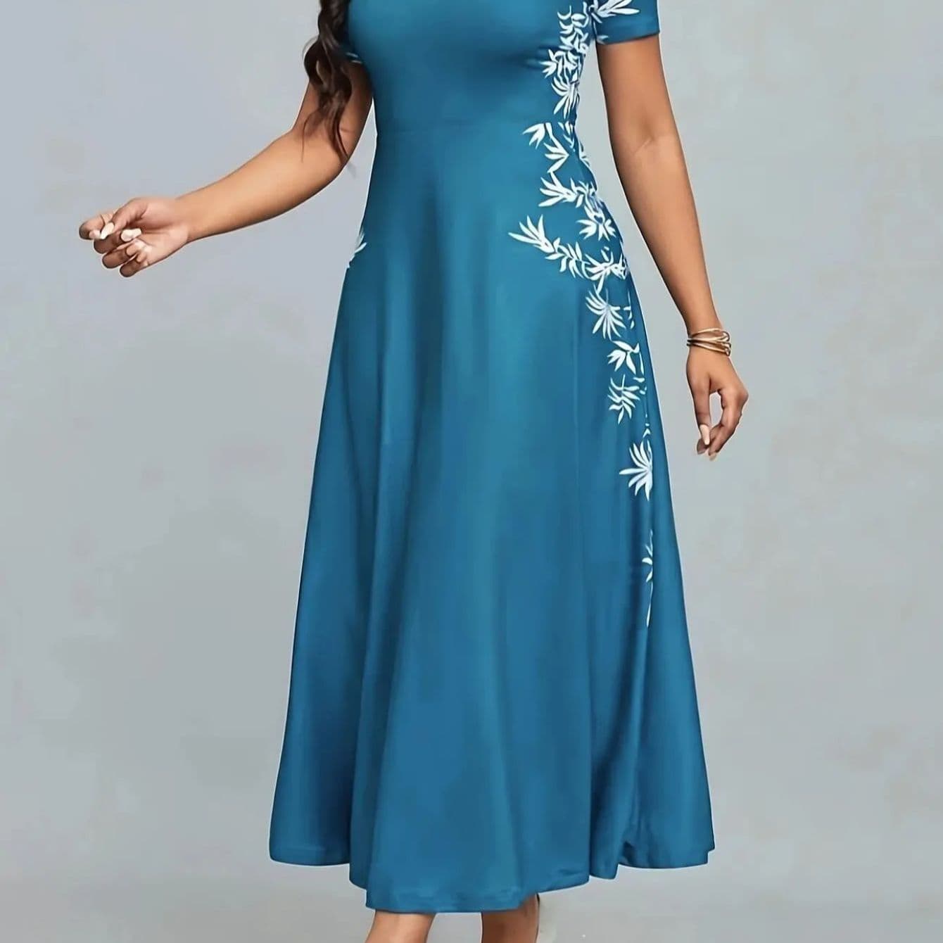 TEMU Spring/summer/fall Printed Polyester Elegant Crew Neck Fitted Dress For Adult