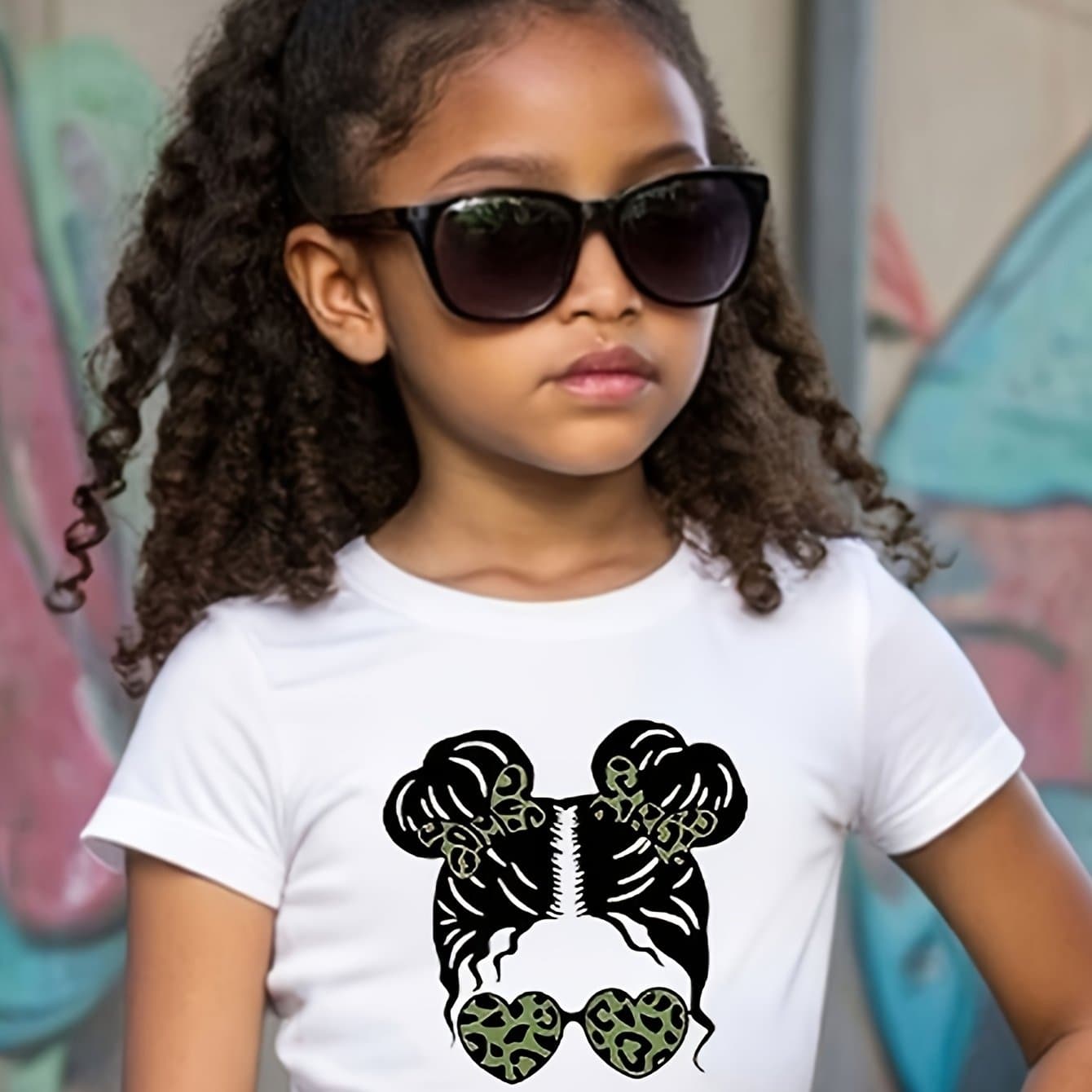 TEMU 1pc New Cartoon With Leopard Short Sleeved 100% Cotton T-shirt Comfy Casual Tees For Girls