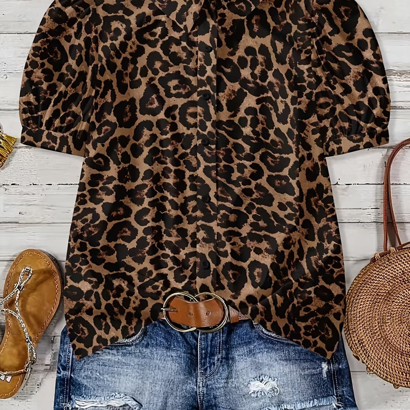 TEMU Women's Leopard Print Blouse Top