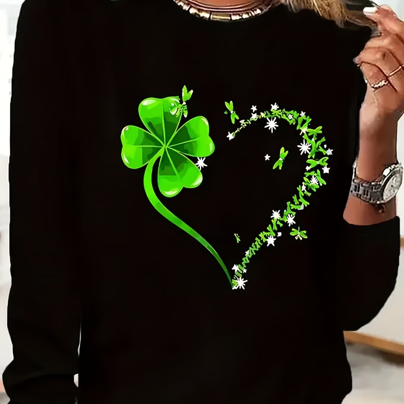 TEMU 1pc Women's Long Sleeved Round Neck T-shirt | Trendy Prints, European And Style, Casual Travel, Suitable For , Holiday Outfits, And Gifts