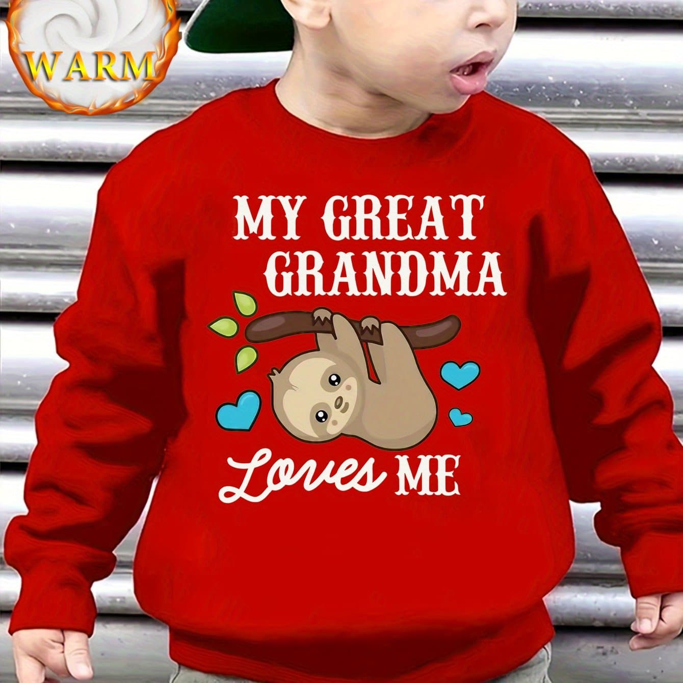 TEMU Boy Cozy Fleece Sweatshirt Grandma Sloth Print For Boy's Warm Pullover For Fall/winter