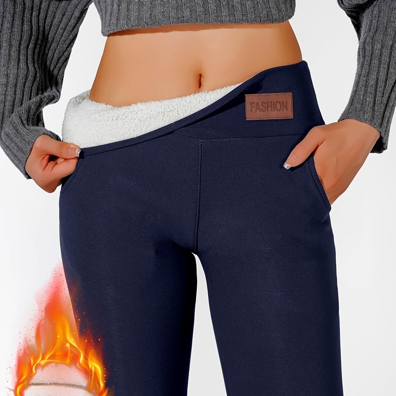 TEMU Women's Yoga Pants With Sewn-in Phone Pocket, -lined Outdoor Sports Leggings For Spring/autumn Running, Comfortable High-waist Stretch Leggings