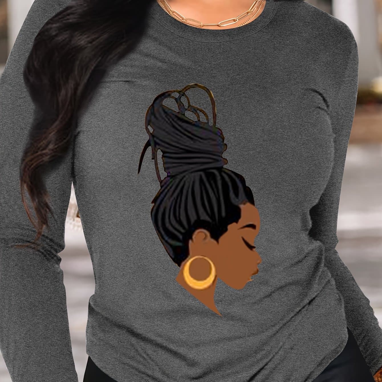TEMU Graphic Print T-shirt, Long Sleeve Crew Neck Casual Top For Spring & Fall, Women's Clothing