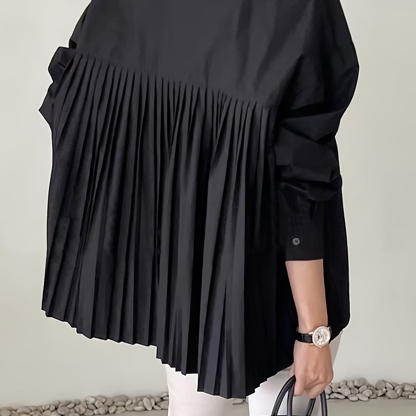 TEMU Women's Back Pleated Button Front Long Sleeve Shirt