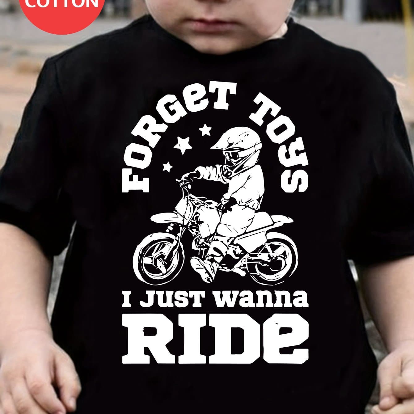 TEMU Gourd Doll Boys' T-shirt Motocross - " Toys, Ride" Graphic Of A Dirt Bike, Short Sleeves, Crew Neck In Black - Comfortable And Long-lasting For , Gourd Doll