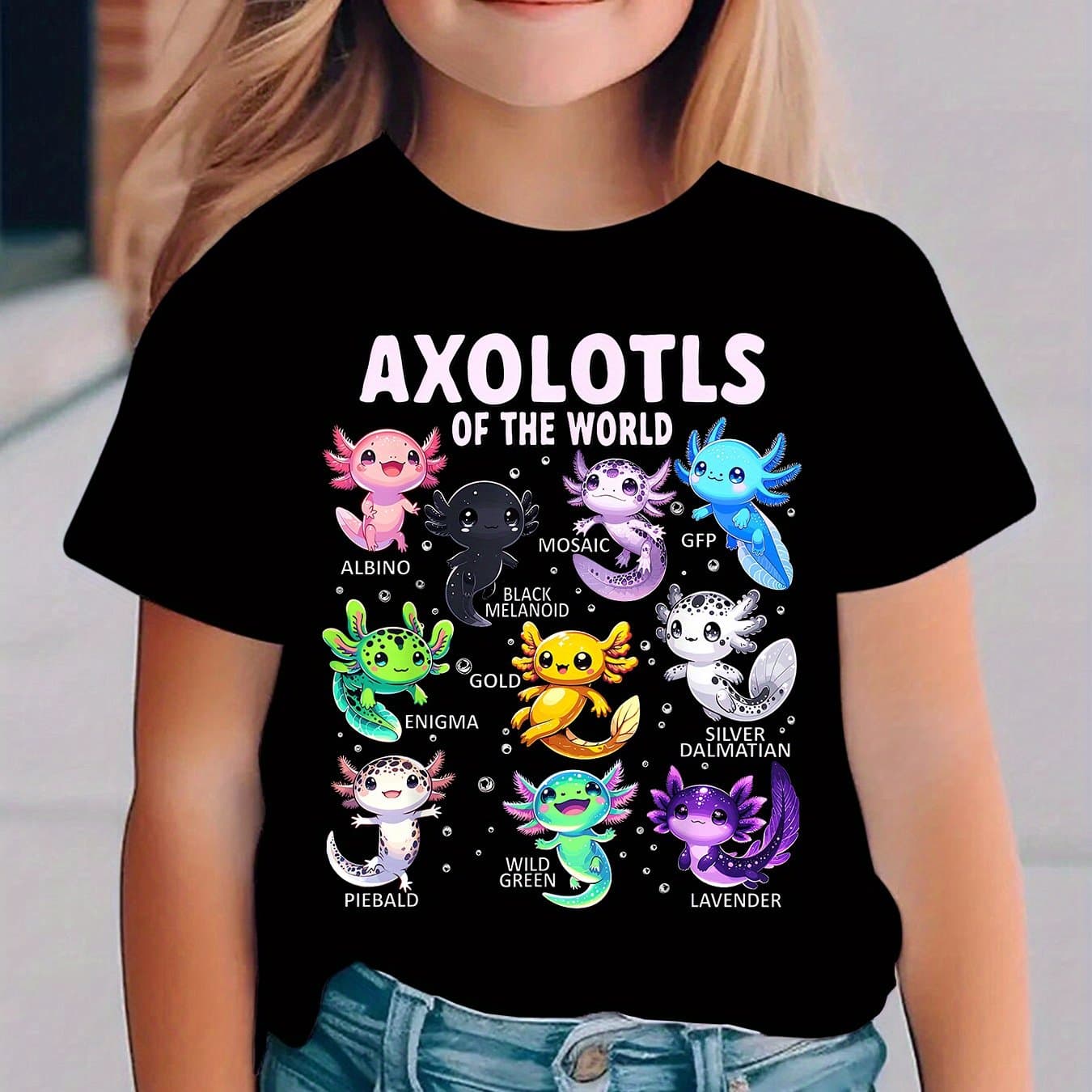 TEMU Summer Fashion Short-sleeve T-shirt For Girls Featuring Axolotl Cartoon Designs, A Casual And Versatile Top Dx5080