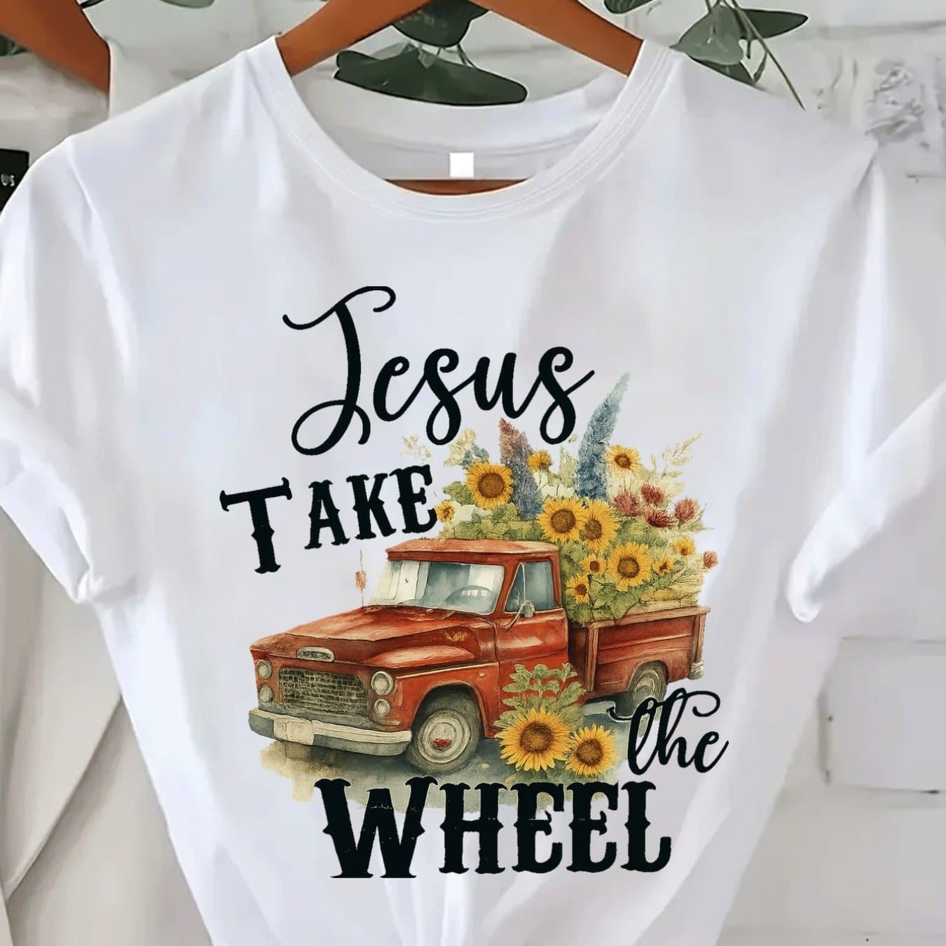 TEMU Plus Size - Plus Size - 2025 Christmas Gift T-shirt, Women's Casual Steering Truck Sunflower 2d Print T-shirt, Short Sleeve Round Neck, Size T-shirt, Fabric, Valentine's Day Edition 180g