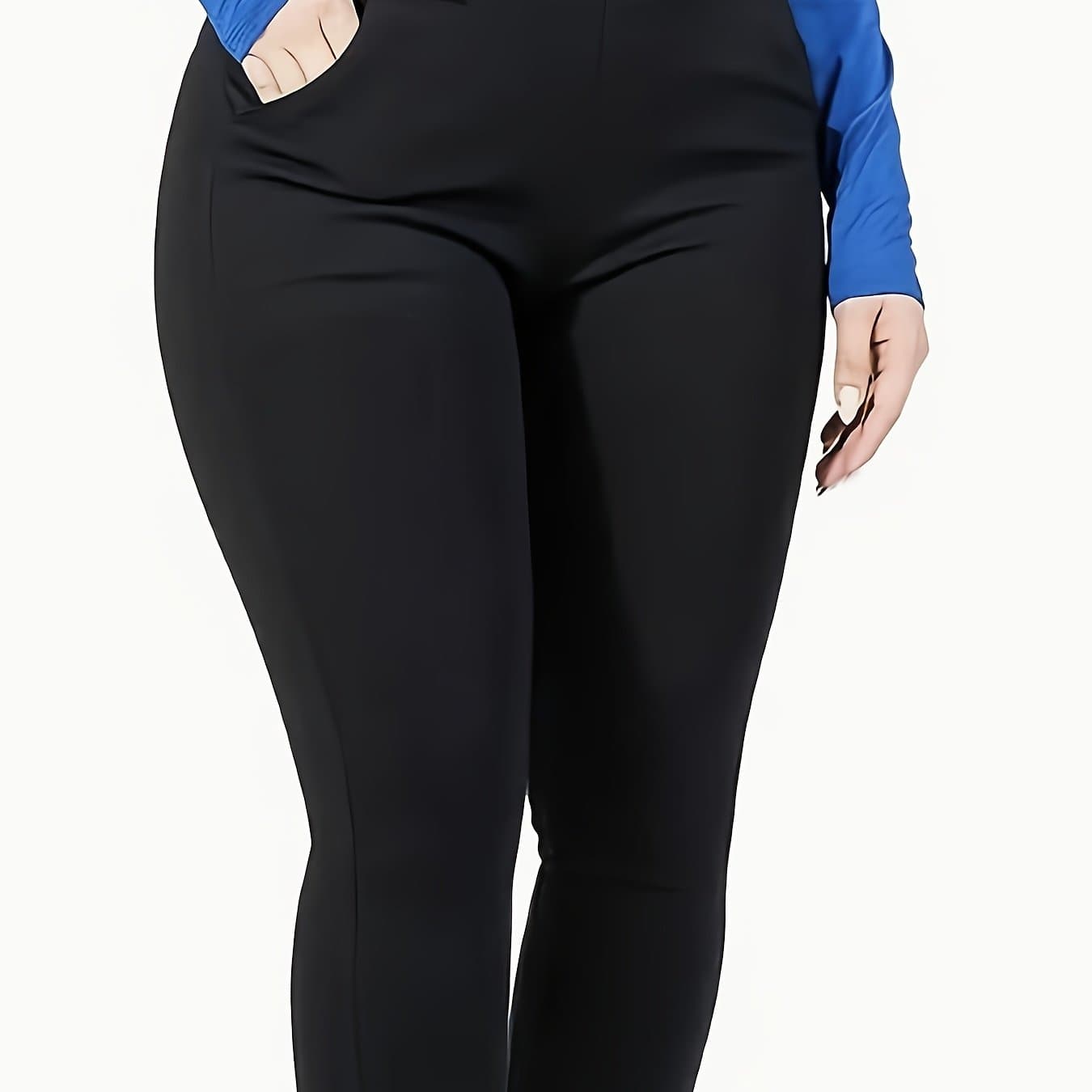 TEMU Plus Size - Plus Size - Plus Size Casual Solid Pocket High-waist Skinny Pants