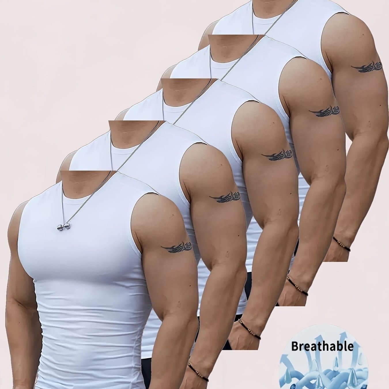 TEMU 5-pcs Men's Body Shaping Gym Sports Vests- Breathable And Moisture-wicking Sleeveless Vests For Gym, Running And Training, Slim Fit Quick-drying Tops