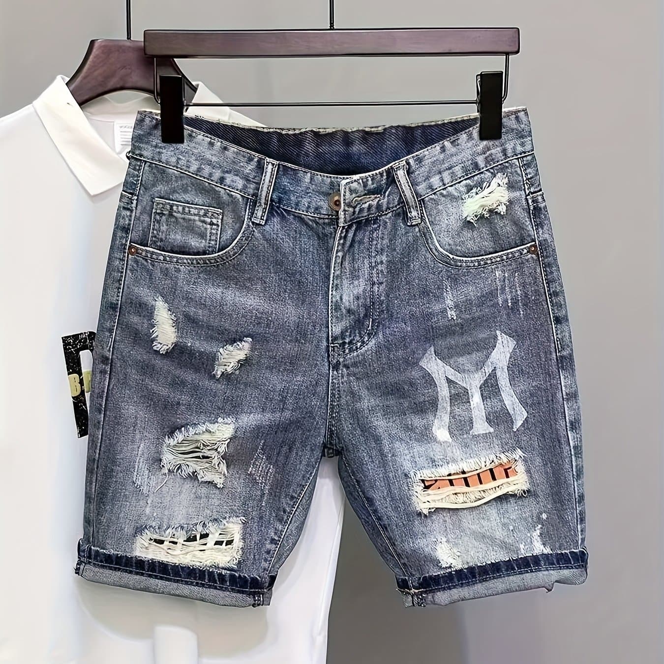 TEMU Men's Summer Thin Denim Shorts Cropped Pants