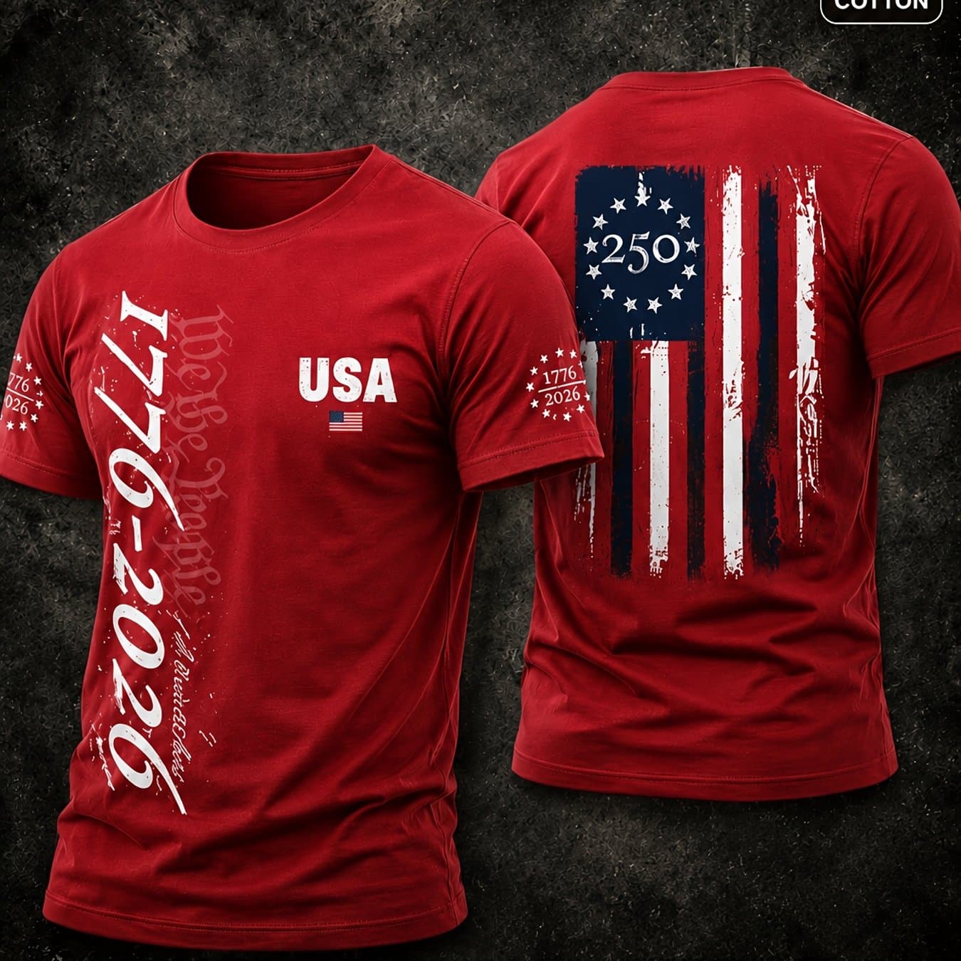 TEMU Men's Vintage Cotton Graphic T-shirt, 1pc Shipping, Casual Crew Neck Short Sleeve Tee, Father's Day Gift, Day Patriotic Style, Football Game Party Outfit