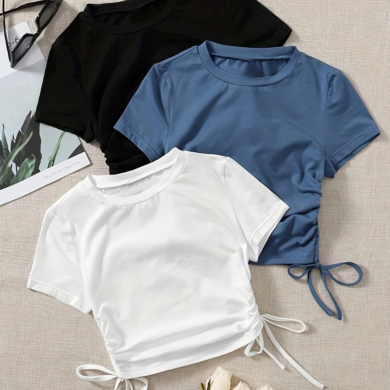 TEMU Random 3pcs Mixed Pack Drawstring T-shirts