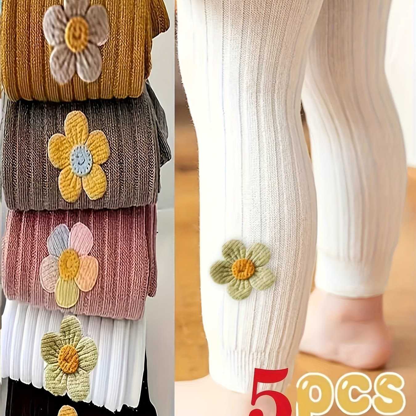TEMU Random 5 Pairs Of Soft And Stretchy Girls' Ribbed Leggings | Bright Colors, Comfortable And Close-fitting, Polyester/spandex Blend | Adorable Leggings Suitable For All , Perfect For Young Girls