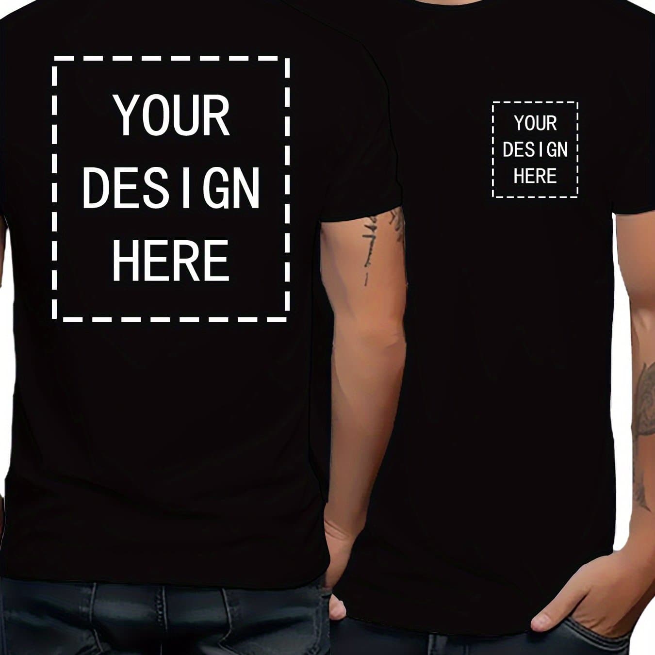 TEMU Men's Fashion Casual Custom Front And Back Print T-shirt, Medium Stretch Round Neck Short Sleeve Tee, Blending Trend And Style
