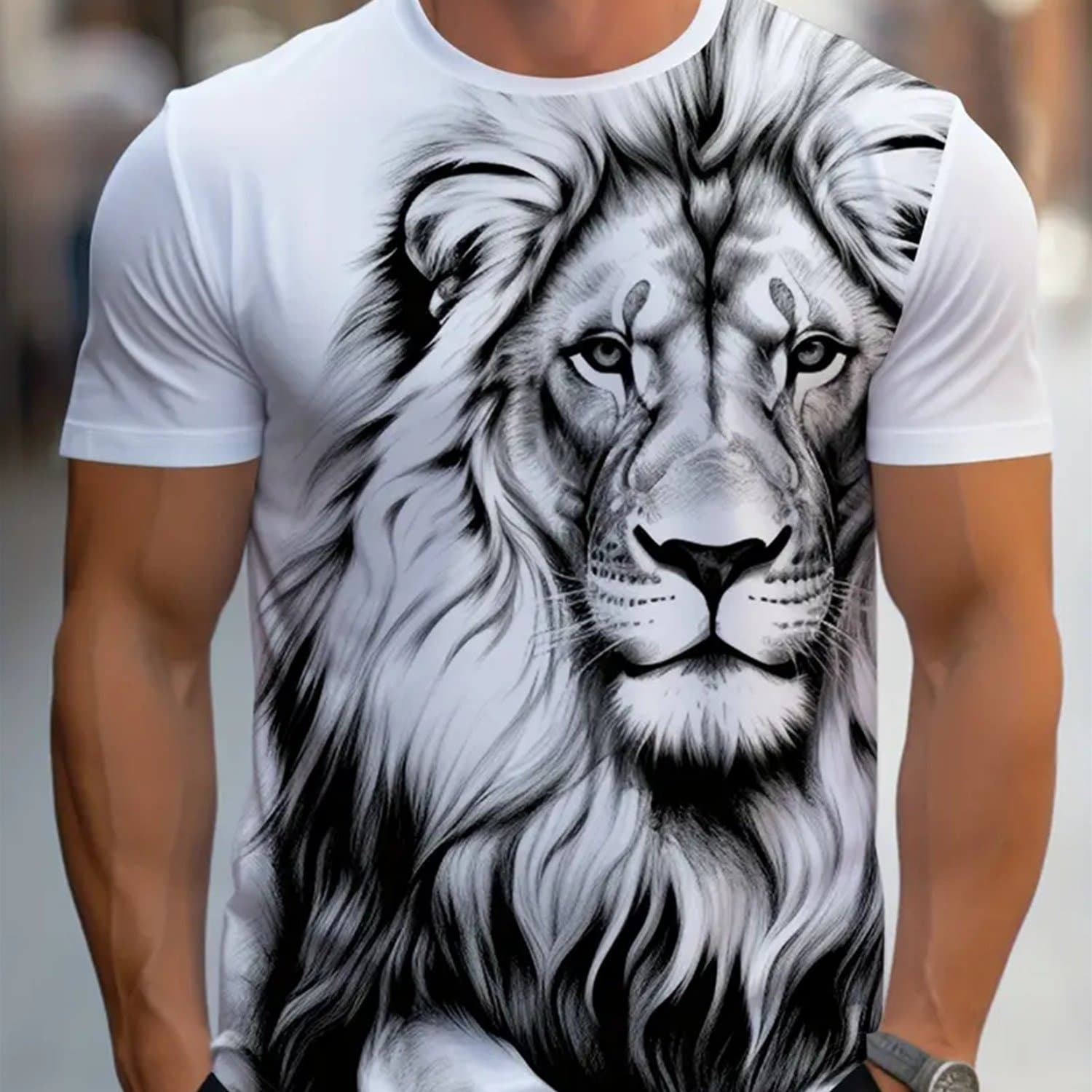 TEMU Streetwear Animal Lion 3d Print T-shirt Fashion Short Sleeve Casual T-shirt White T-shirt