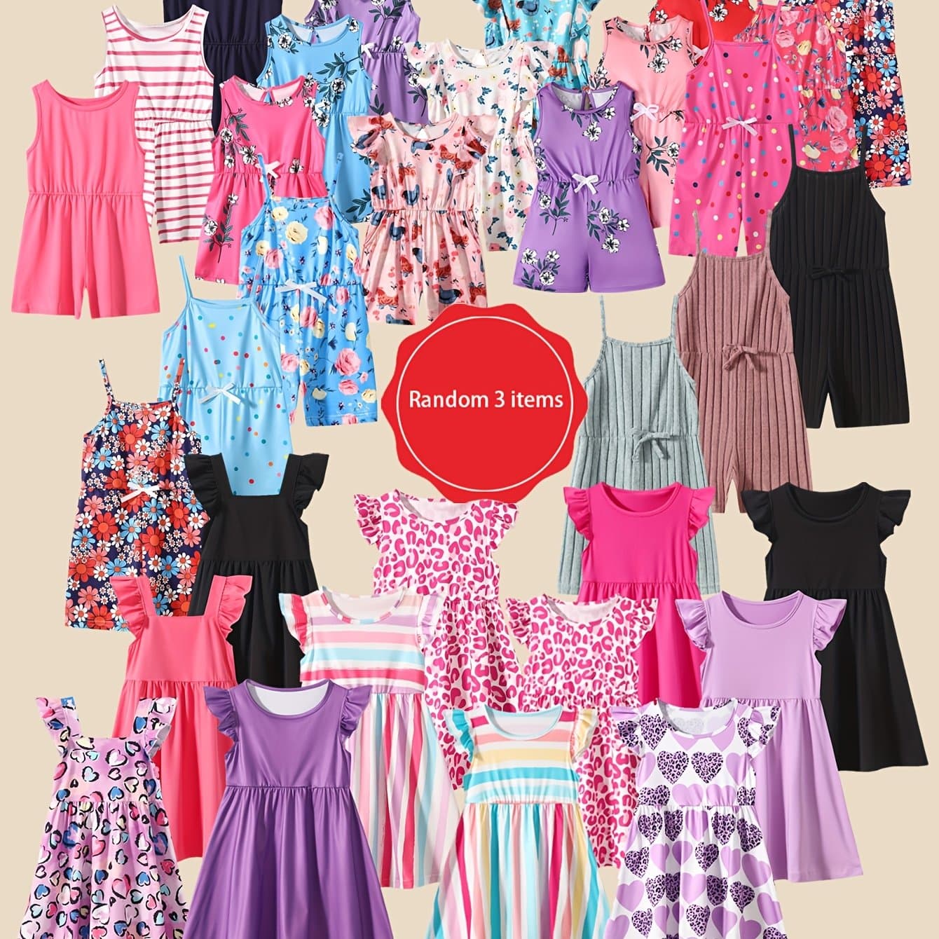 TEMU Random 3pcss Spring And Summer Printed Pattern Cute Girls' Fashion Trendy Casual Versatile Girls' Dresses 3- Holiday Gifts, 3pcs From 12pcs, Colors Sent , Please Do Not Order If