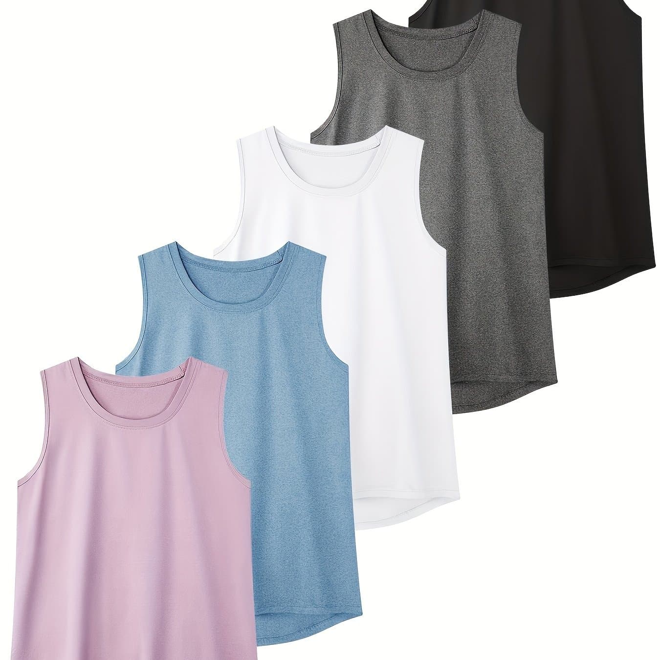 TEMU 5 Pack Women's Athletic Tank Tops - Quick Drying, Fitness Training Running I-, Breathable Polyester Blend, 2026, Valentine's Day, Gifts