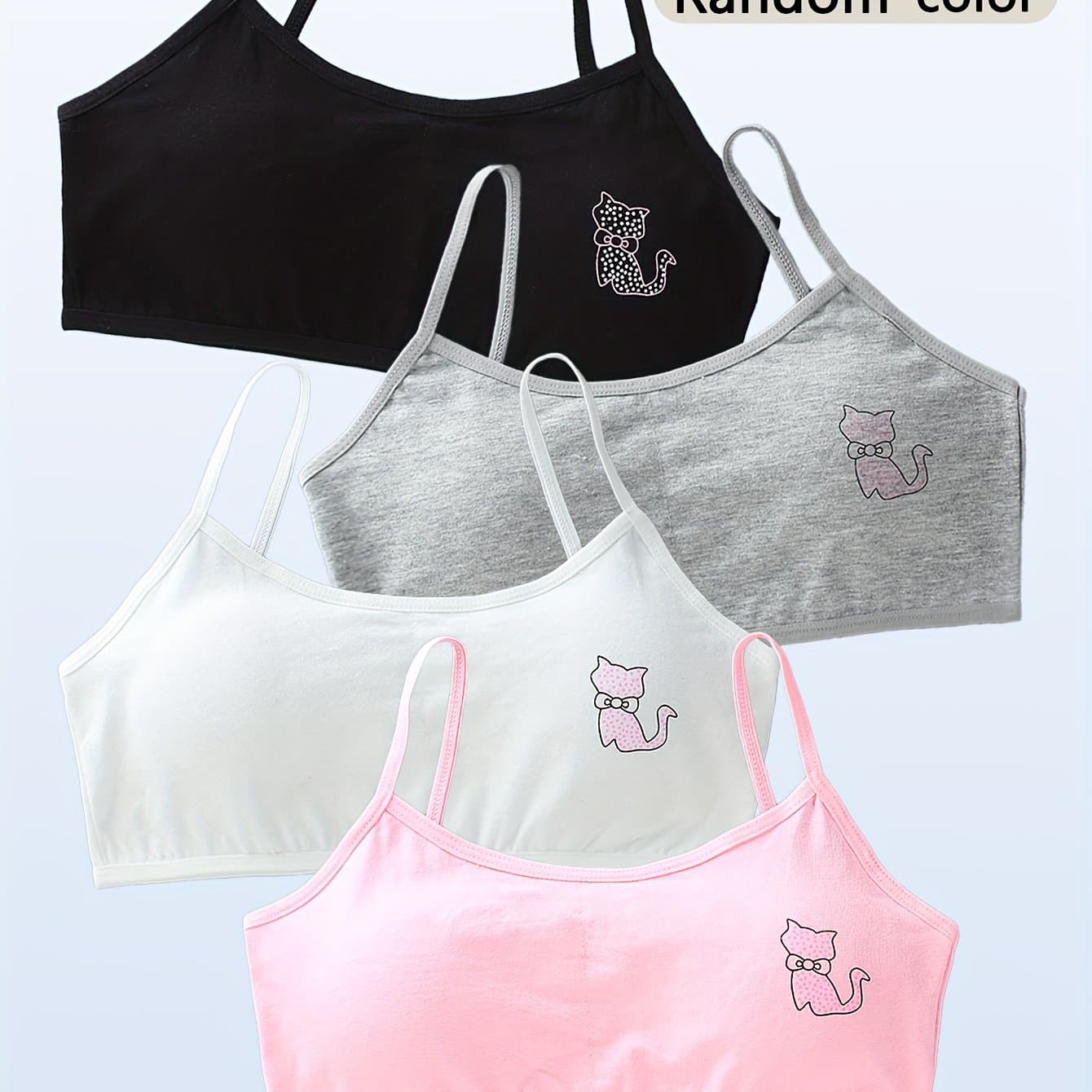 TEMU 4pcs Girls' Bras And Undergarments, Detachable Chest Pads, Comfortable, Breathable, Soft And Elastic Sports Vests, Random Colors, Suitable For 13-15 Years Old, For Teenager, For Teenager