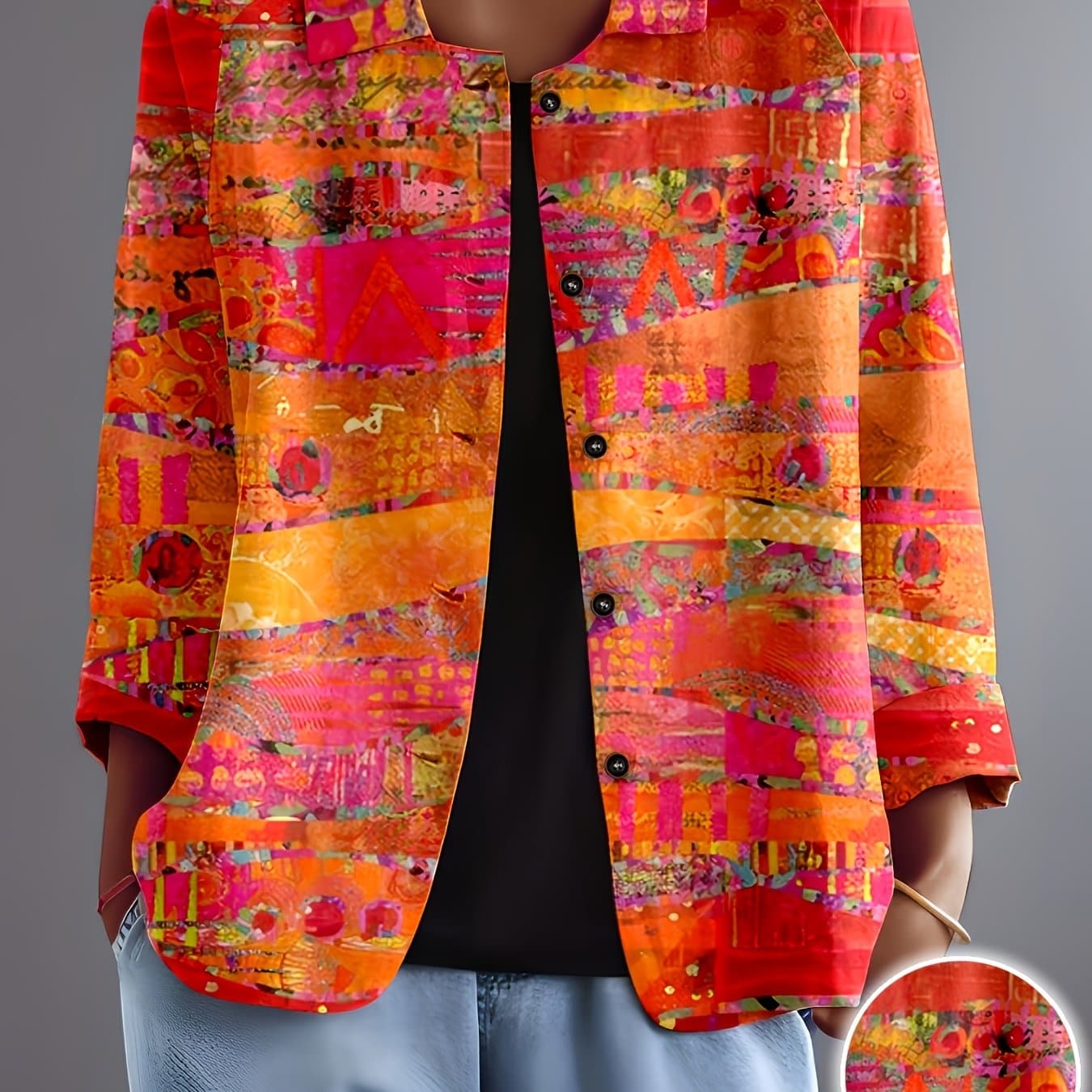 TEMU Women's Retro Print Button Casual Shirt