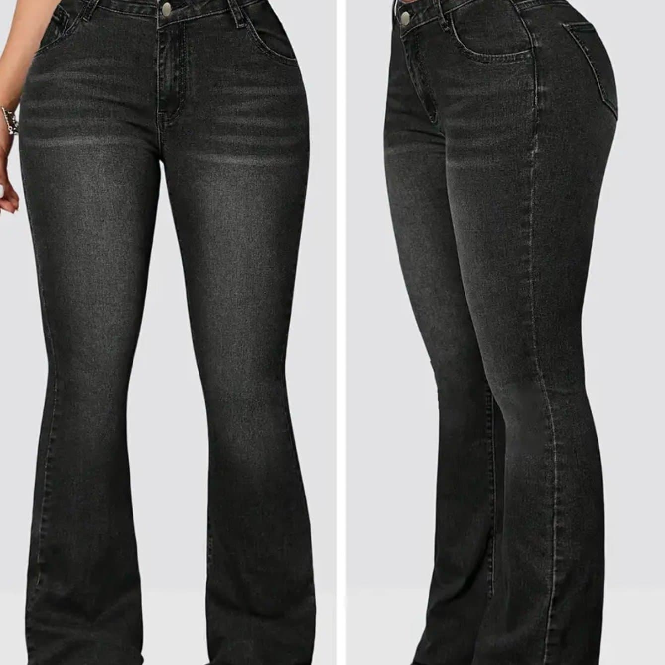 TEMU Elasticated Black Flared Jeans With A