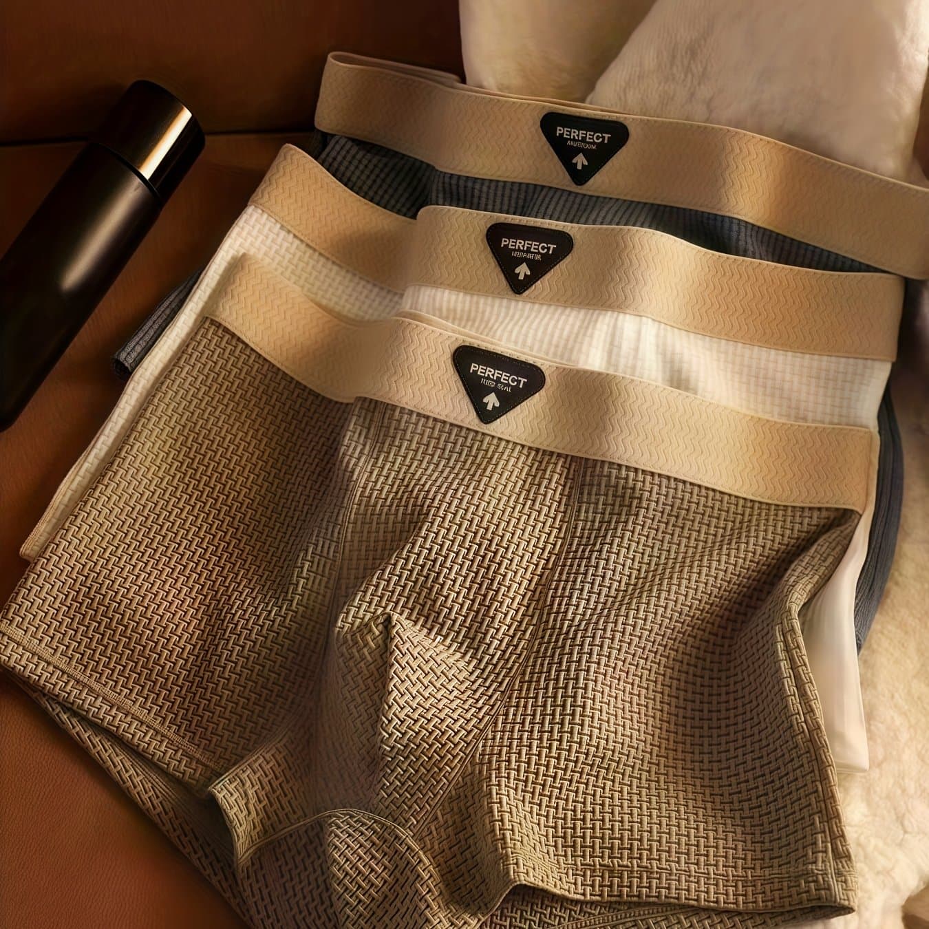 TEMU 3-pcs Solid Boxer Briefs. Men's Fashion, Fabric, Boxer Shorts For Daily And Casual Wear, Coffee, Gray, White