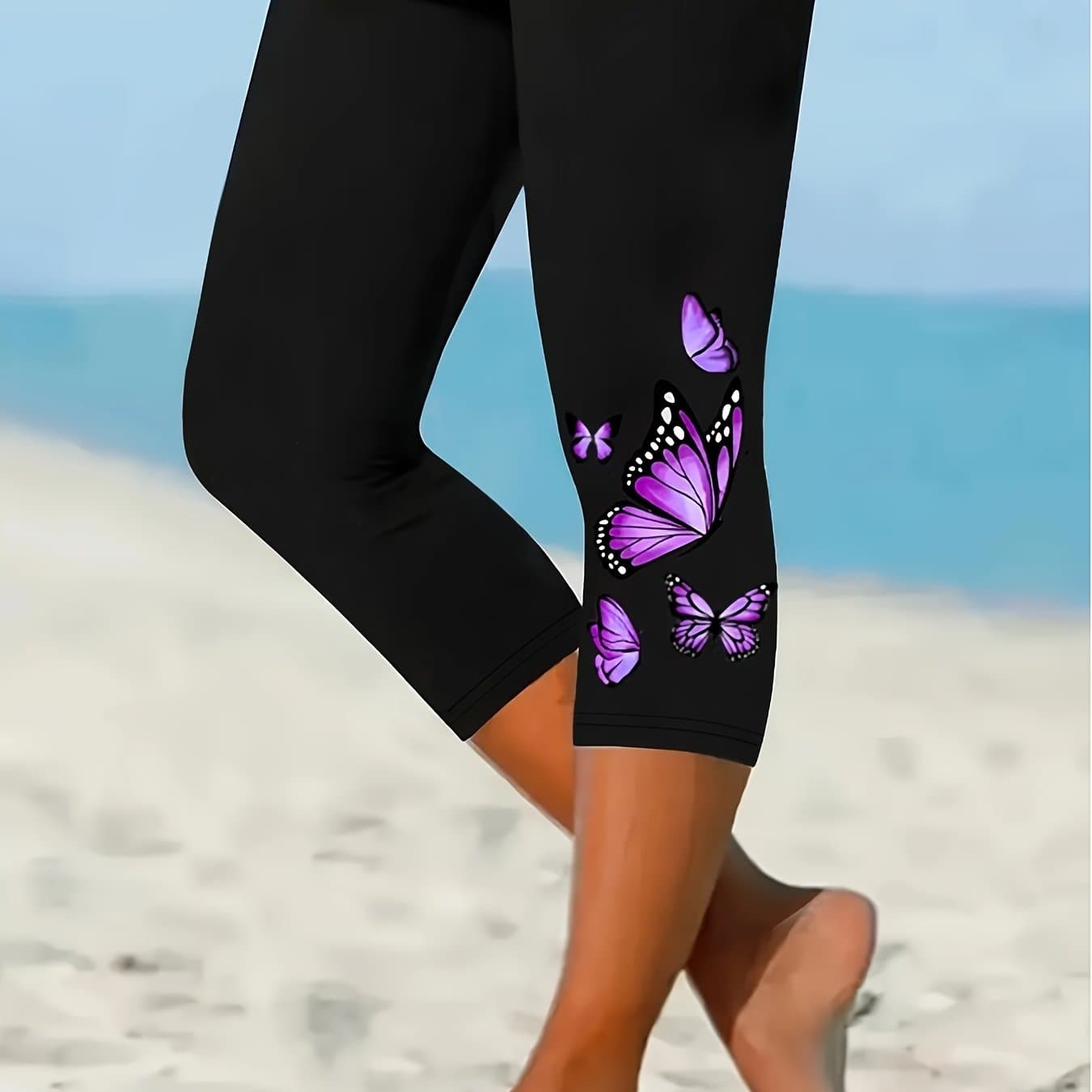TEMU Women'-quarter Leggings With Printed Design