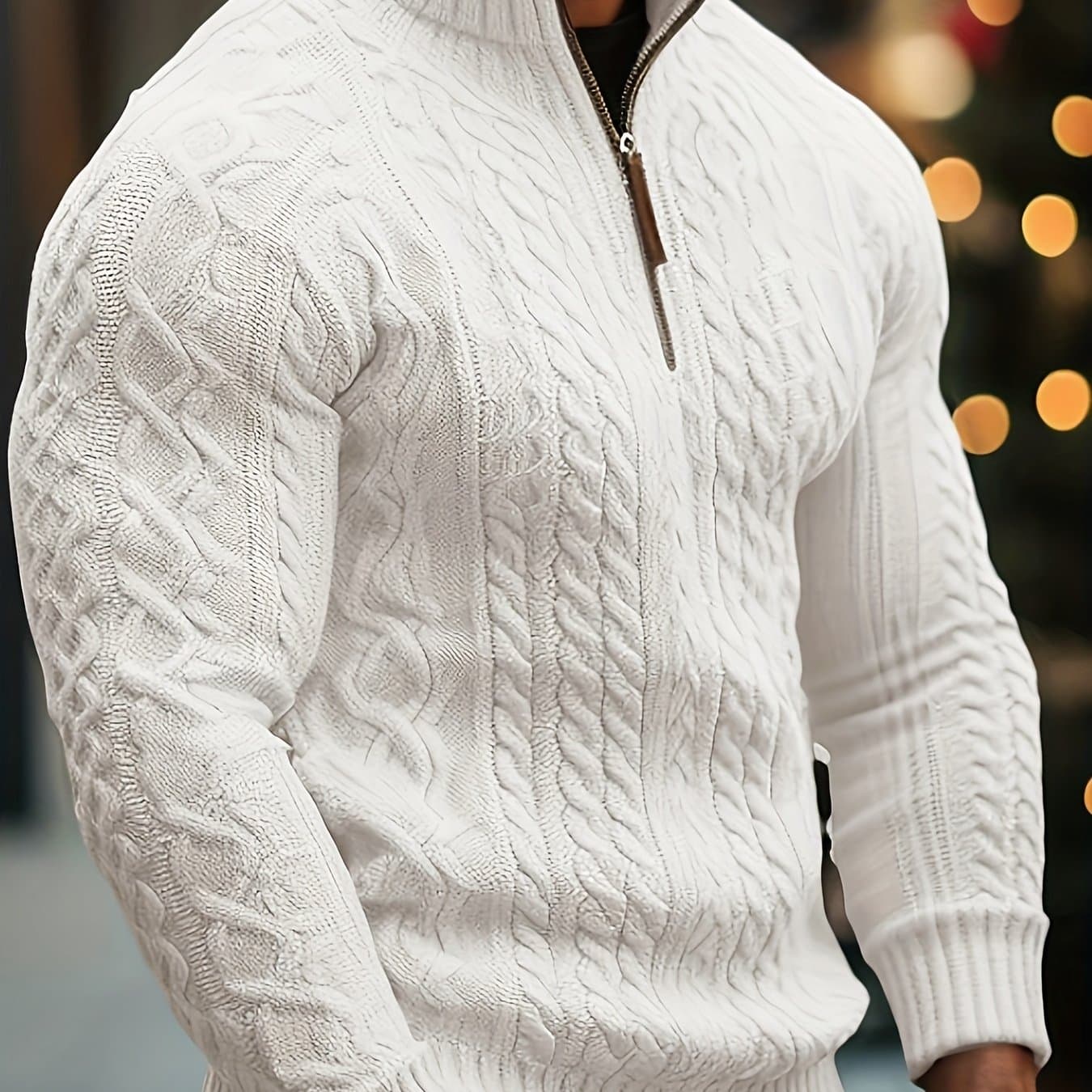 TEMU Trendy Half-zippered Stand-collar Warm Knitted Sweater With Hemp Pattern