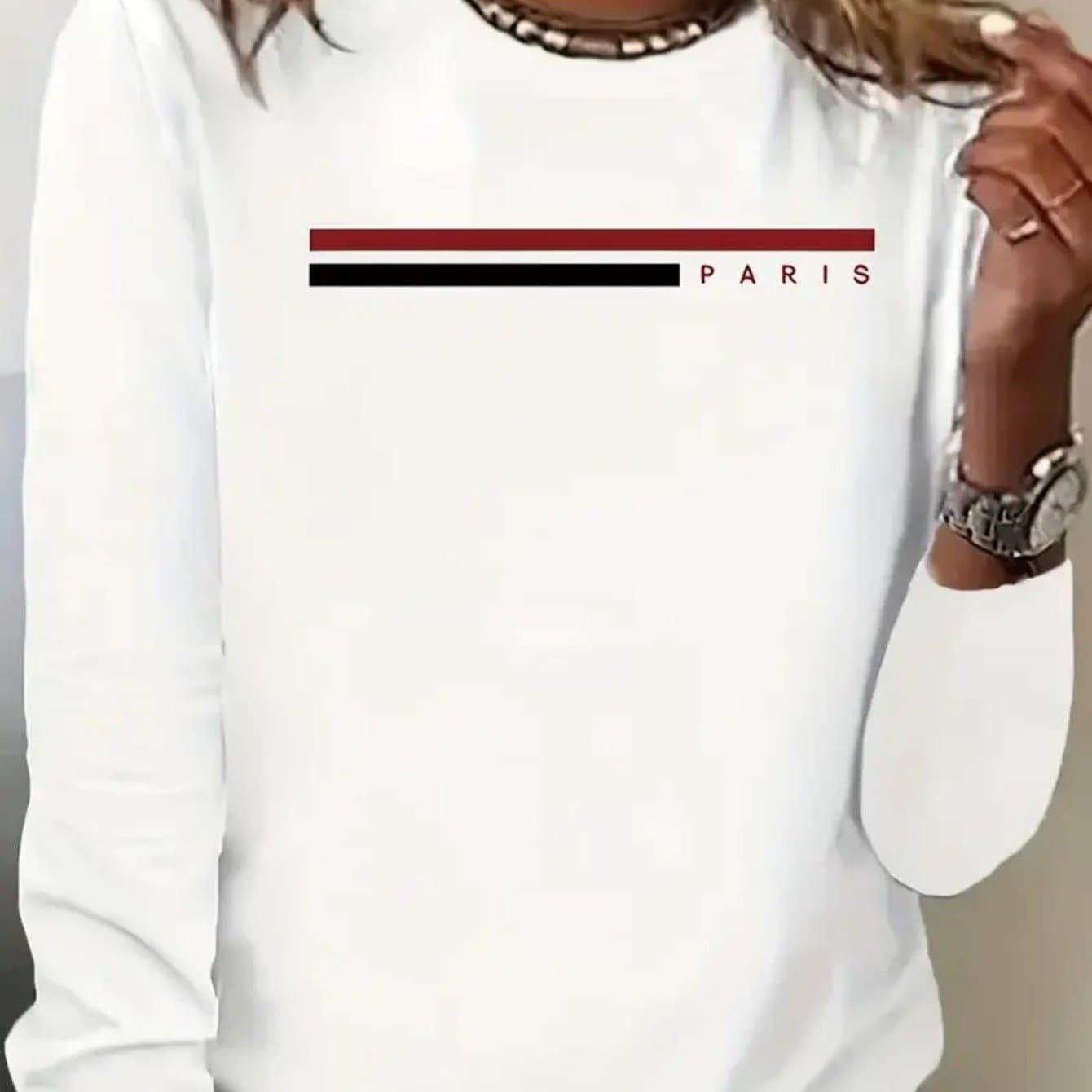 TEMU And Autumn Thin Long-sleeved Base Jacket Is Lined With Loose Fashion Letter Anime Print Women's Crew Neck T-shirt With A , Comfortable And Breathable, Suitable For Daily Casual And Versatile, And