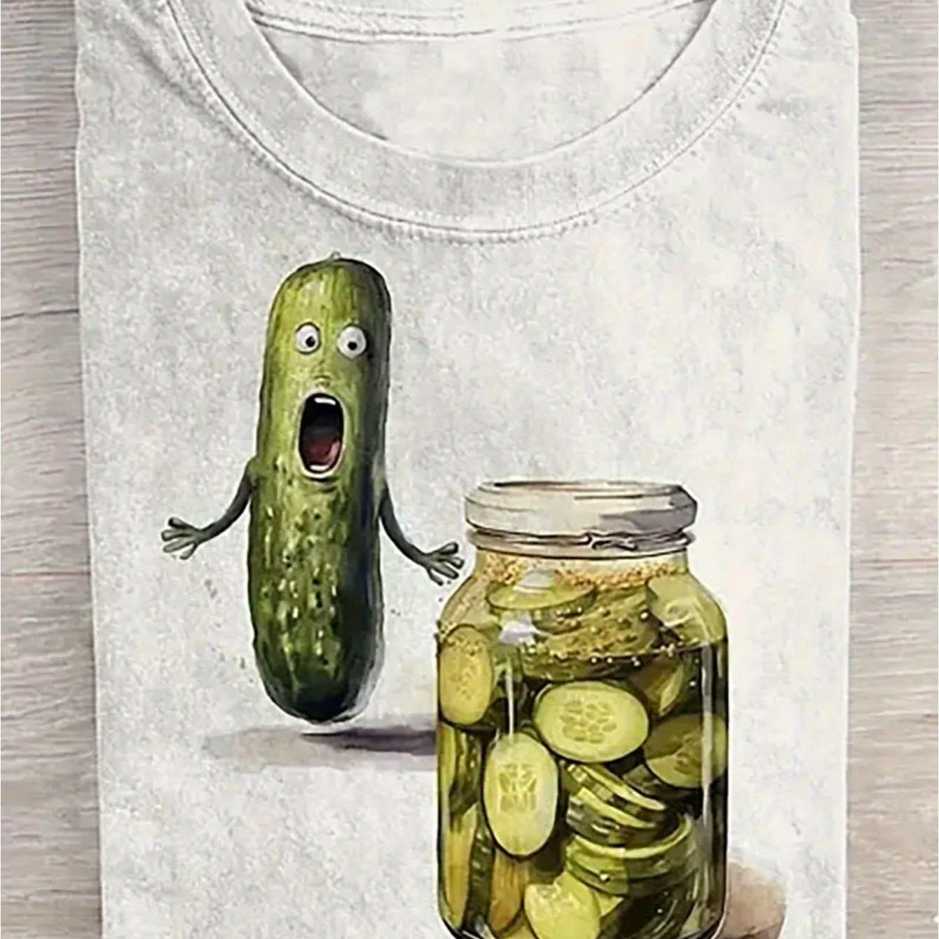 TEMU Funny Pickle Graphic T-shirt, Casual Crew Neck Short Sleeve Tee, Breathable Fabric, Slight Stretch, Summer Fashion Top, Regular Fit, Halloween Trendy T-shirt