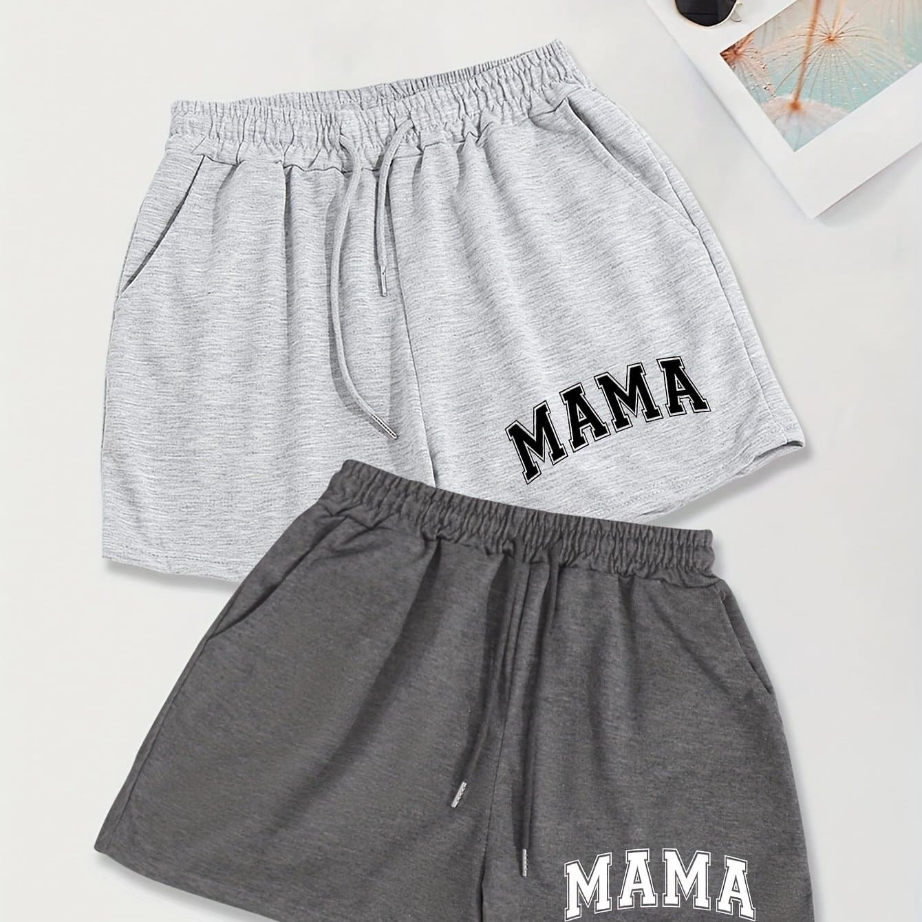 TEMU 2pcs Letter Print Drawstring Shorts, Casual Shorts, Women's Clothing thumbnail 2