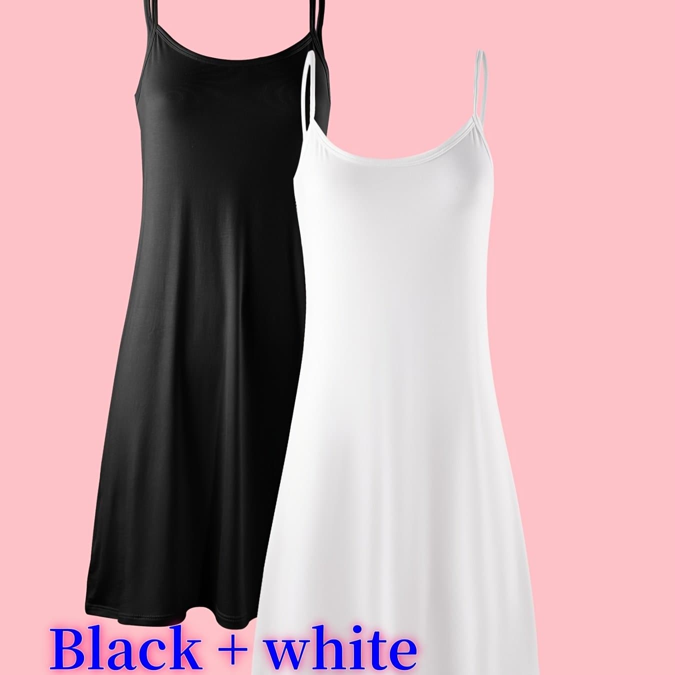 TEMU 2pcs Set Women's Camisole Dress Women's Inner Wear Outer Wear Slip Dress Versatile Loose Sleeveless Camisole Dress Camisole Dress Soft Thin Nightgown