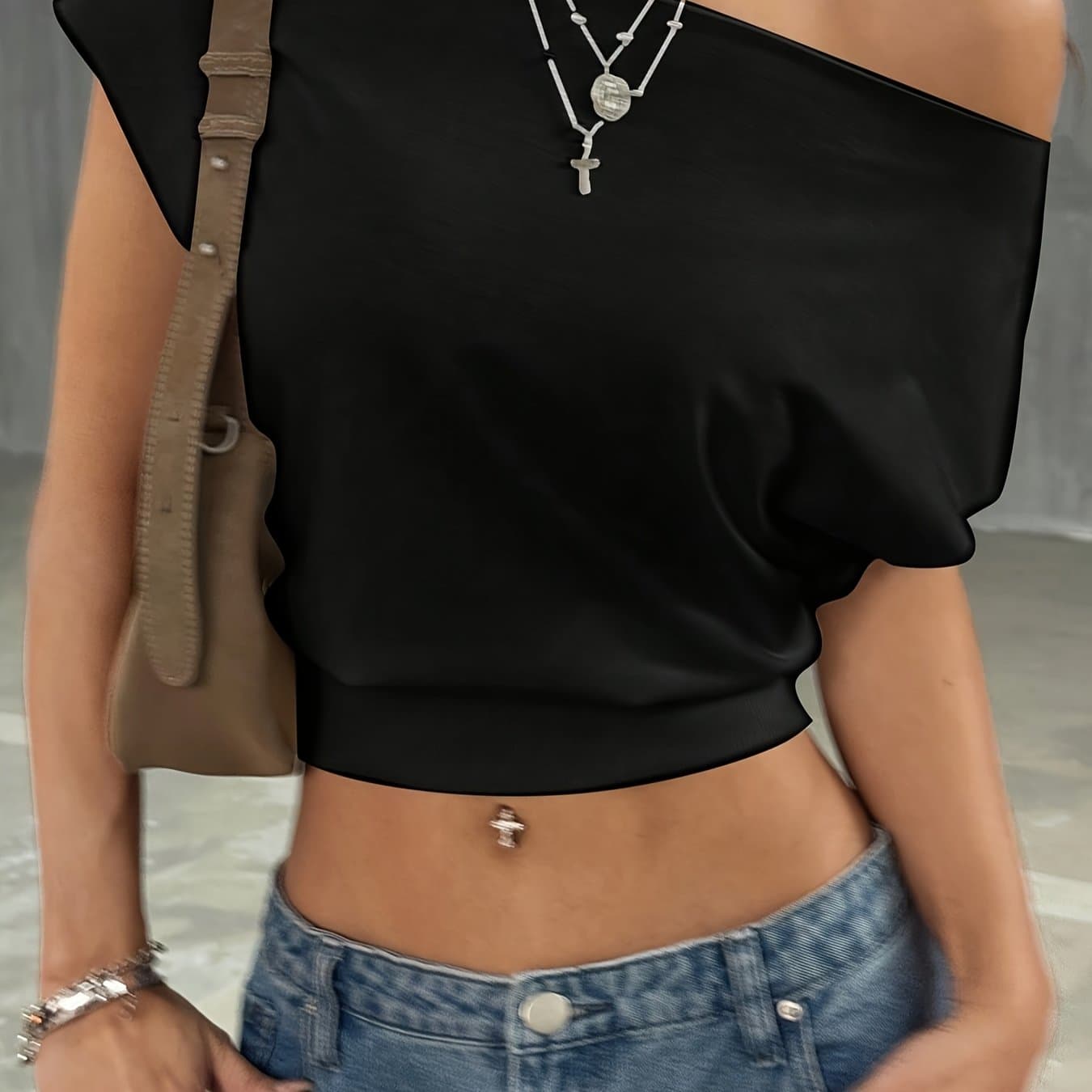 TEMU Off-the-shoulder One-piece Short-sleeve Women's T-shirt Top