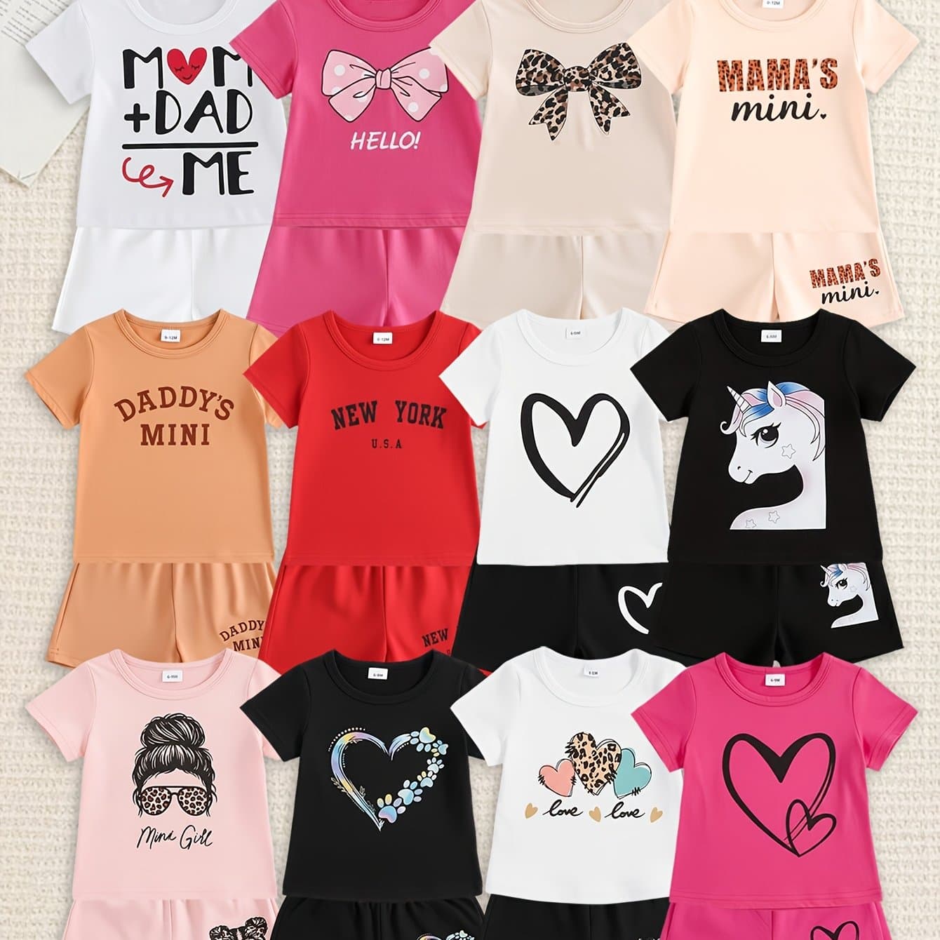 TEMU 3 Set At Random, Baby Girl Clothes, Toddler Girl Summer Outfit Set, Soft Smooth High-stretch Short Sleeve Cartoon Graphic Tee & Shorts, Unicorn Clothes For 6-36 Months, Perfect For Outdoor