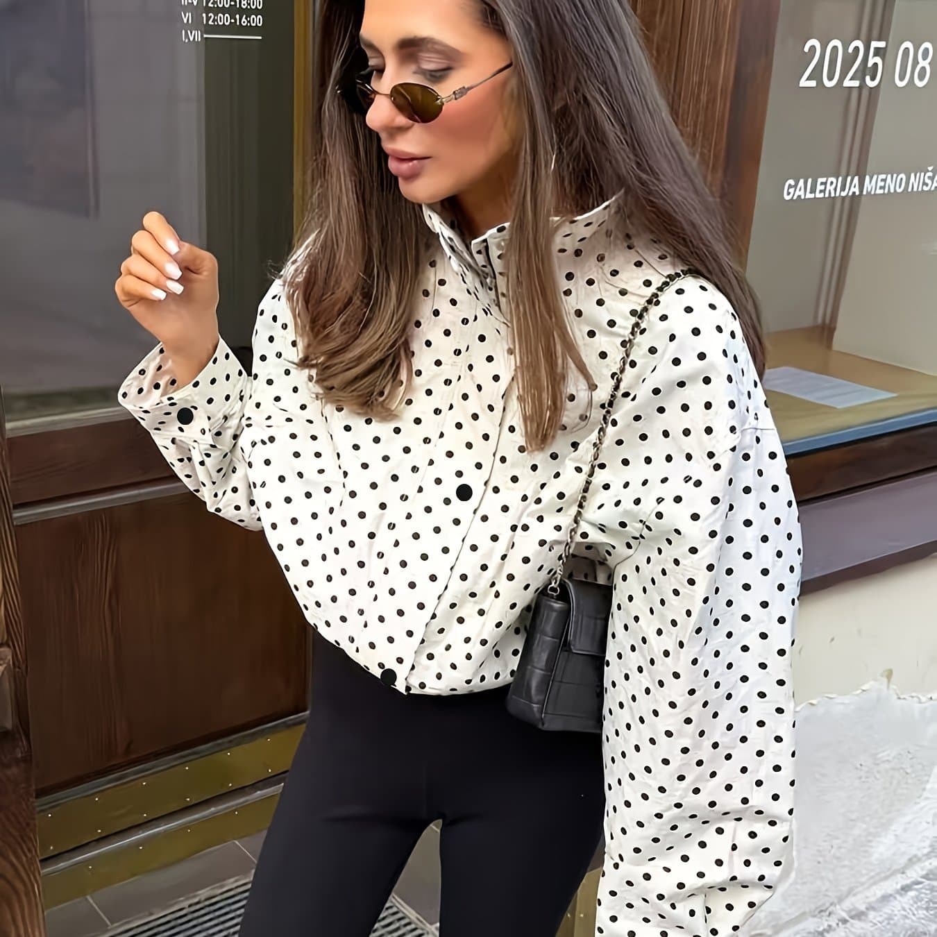 TEMU Women's Casual Polka Dot Long Sleeve Loose Fit Jacket, Spring Fashion Stand Collar Zipper Outerwear