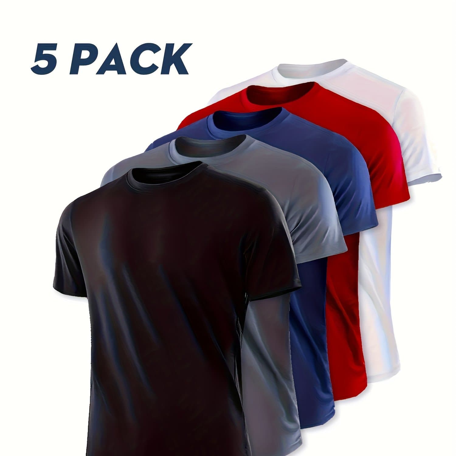 TEMU 5pcs Men's Summer Loose Crew Neck Short Sleeve T-shirt - Check Fabric Top-moisture-absorbent, Breathable, Soft And Comfortable For , Fitness And Training