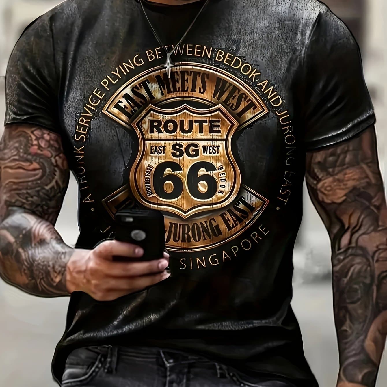 TEMU T-shirt Features A Golden "" As Pattern, Full Of Style, Retro And Cool