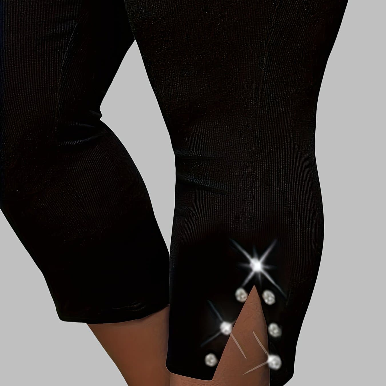TEMU Plus Size, Plus Size Stretchy Slit Capri Pants High Waist Outdoor Casual Leggings
