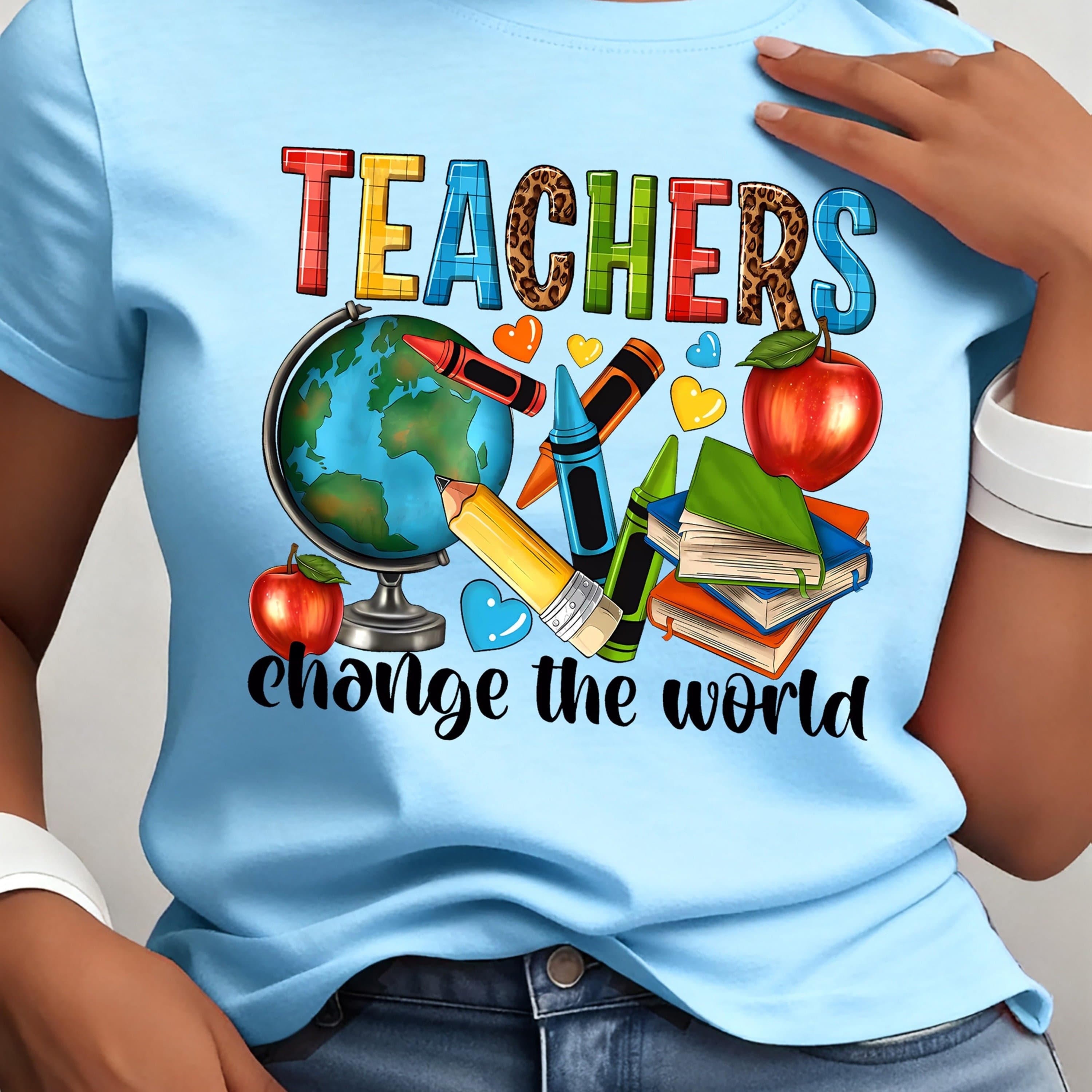 TEMU Round Neck Short Sleeve T-shirt With A Teacher Pattern Print